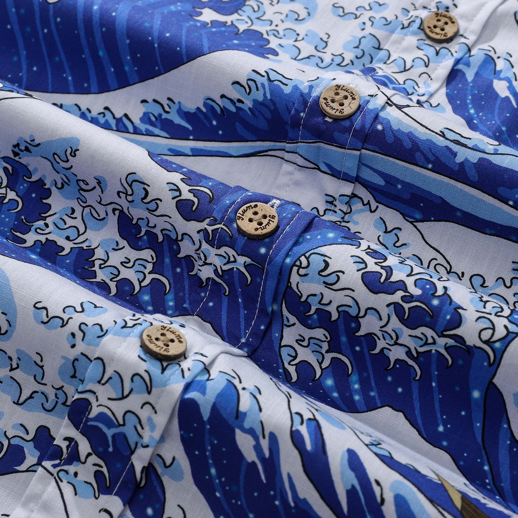 Mens Great Wave Shirt Blue Hawaiian Shirt Short Sleeve Button-down 100% Cotton Japanese Ukiyo-e Shirt By Amy
