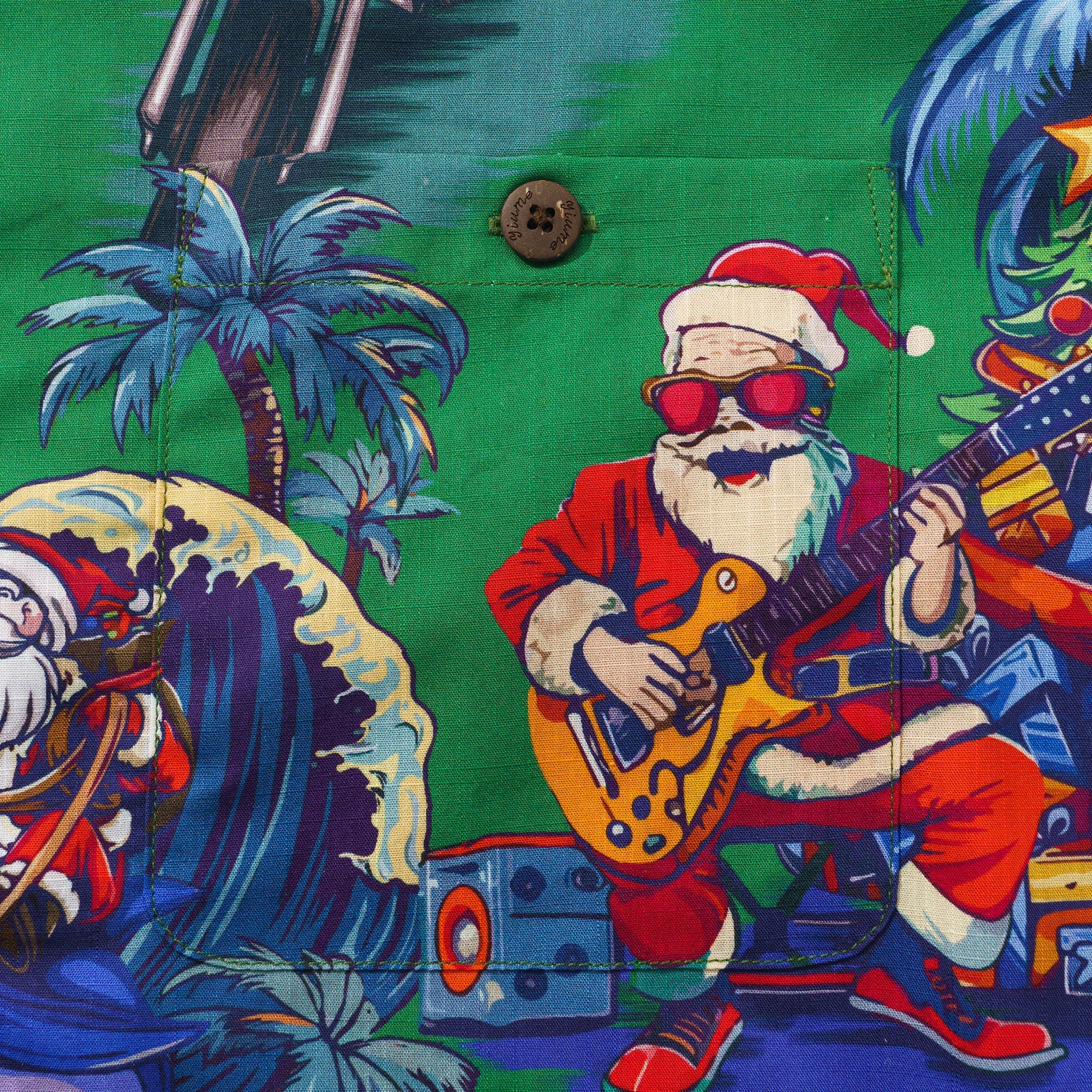 Christmas Santa Claus in Hawaii 100% Cotton Men's Aloha Hawaiian Short Sleeve Camp Collar Shirt By Yana