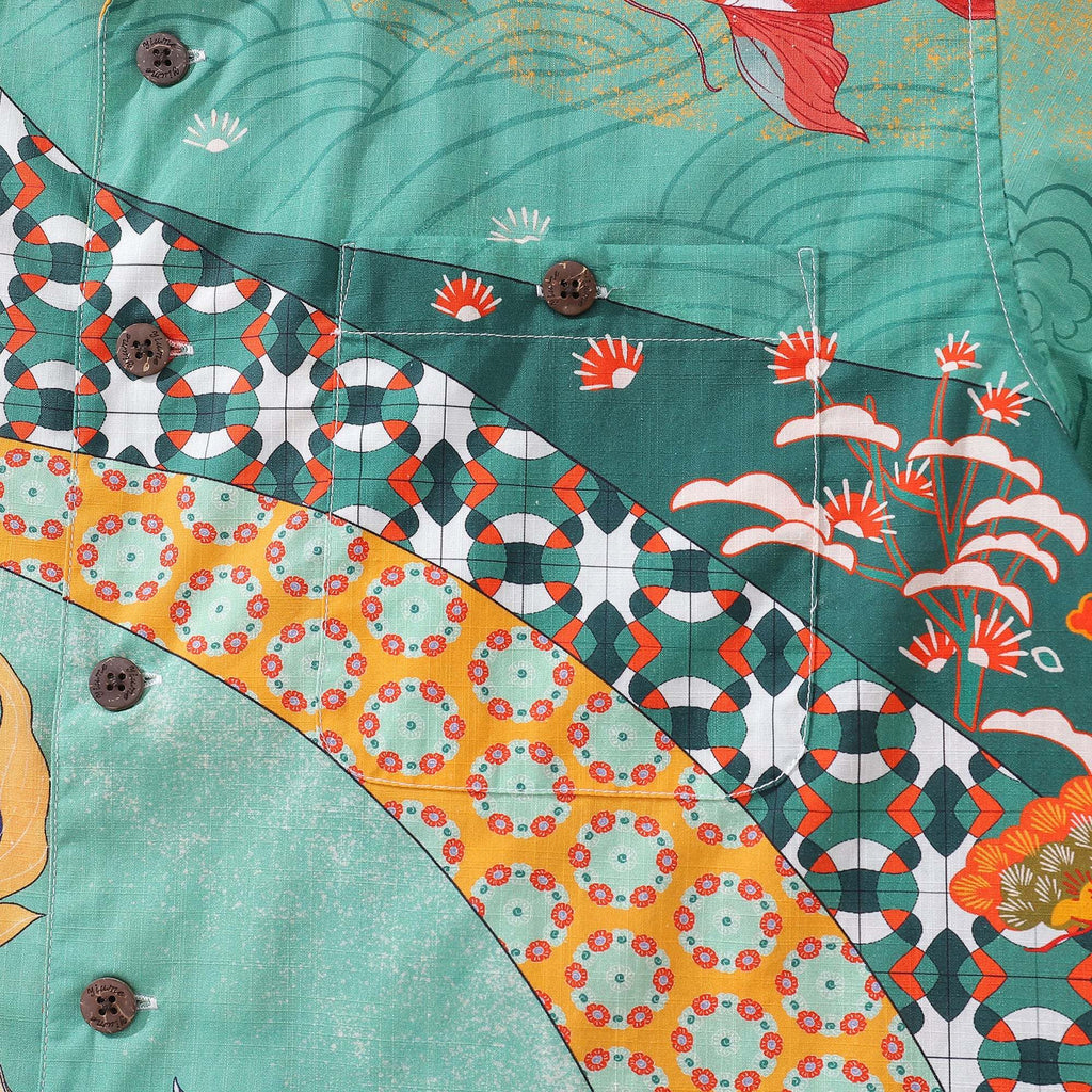 Green Hawaiian Shirt For Men Dancing gracefully Fish Shirt 100% Cotton By Sylvia