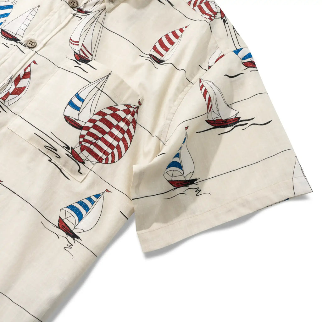 Men's Hawaiian Shirt Short Sleeve Button-down 100% Cotton Blue Aloha Sail into the Horizon By Huan huan