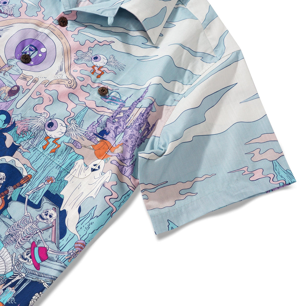 Halloween Gift Men's Hawaiian Shirt Short Sleeve Camp Collar 100% Cotton White Aloha Midnight Halloween/Dante's Halloween By Huan huan