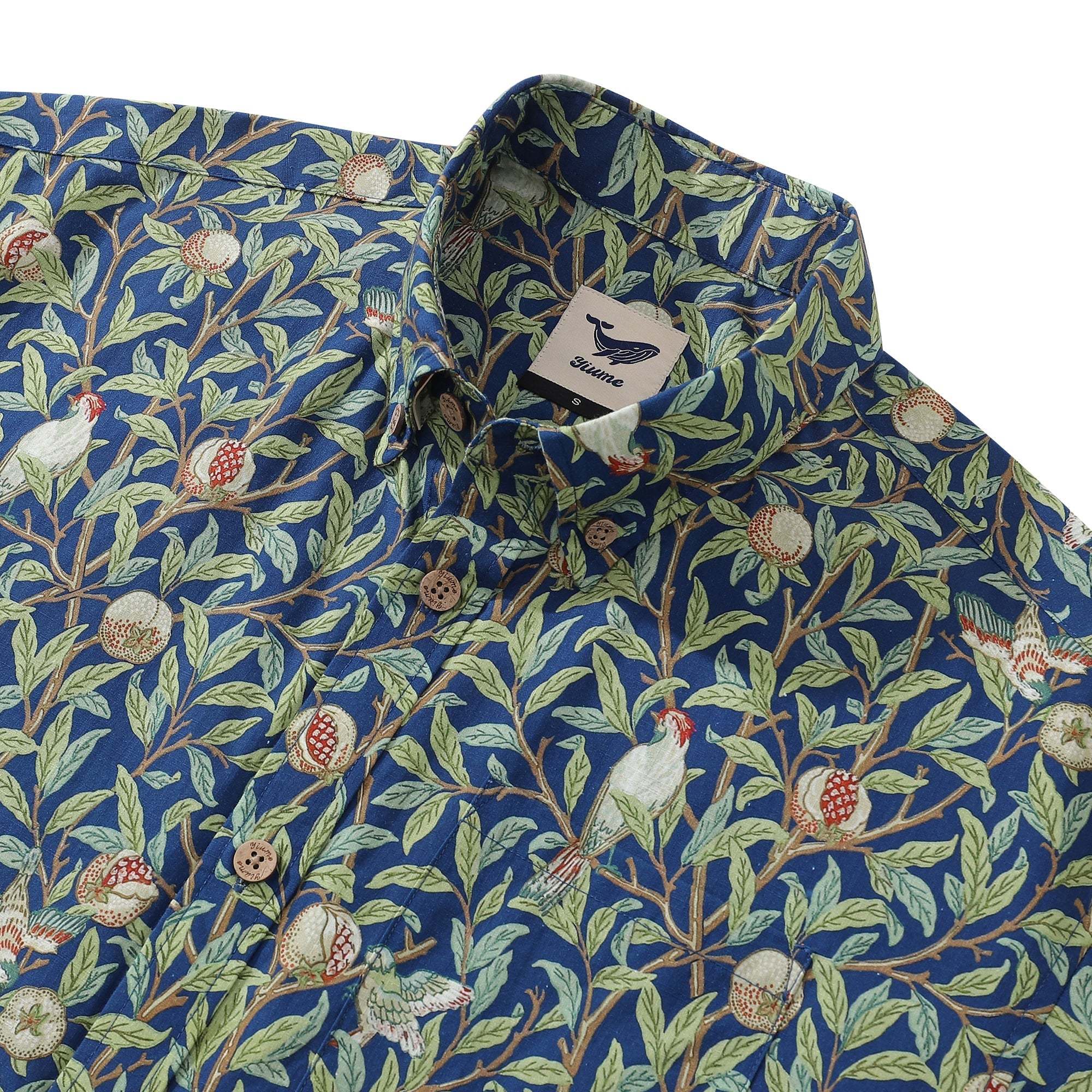Men's Morris Hawaiian Shirt 1960s Retro Shirt Cotton Button-down Short Sleeve Aloha Shirt Birds And Pomegranates By Amy