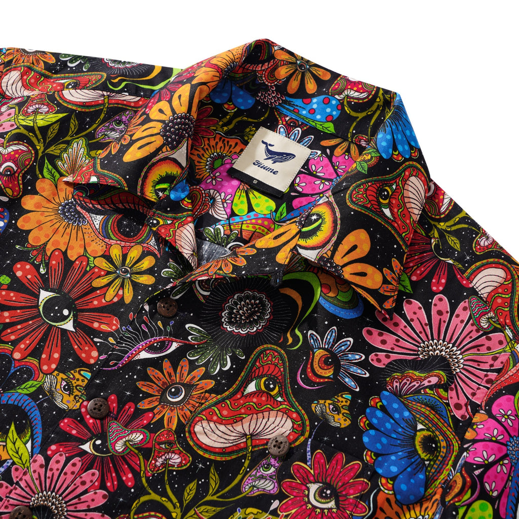 Men's Hawaiian Shirt Short Sleeve Camp Collar 100% Cotton Yellow Aloha Psychedelic Starry Hippie By Mo