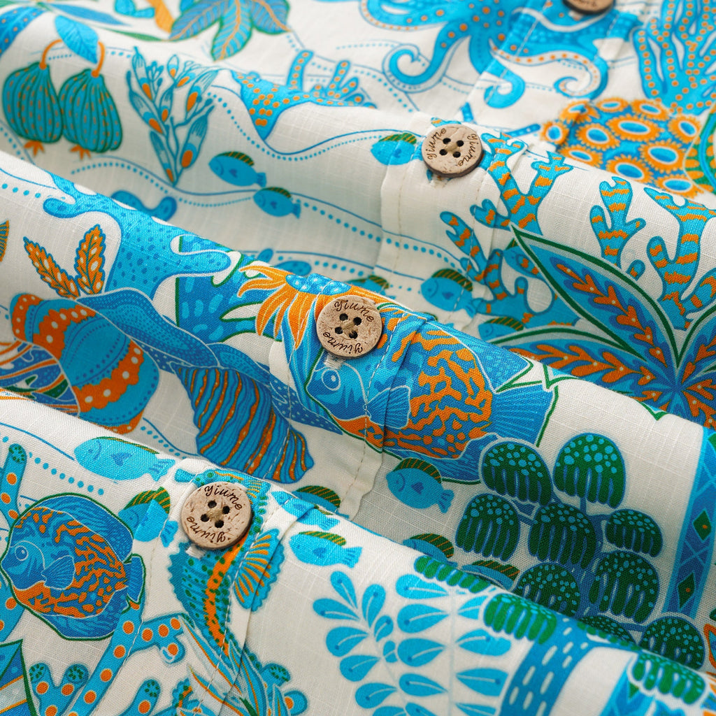 Men's Hawaiian Shirt Short Sleeve Button-down 100% Cotton Blue Aloha Fantasy Paradise By Huan huan