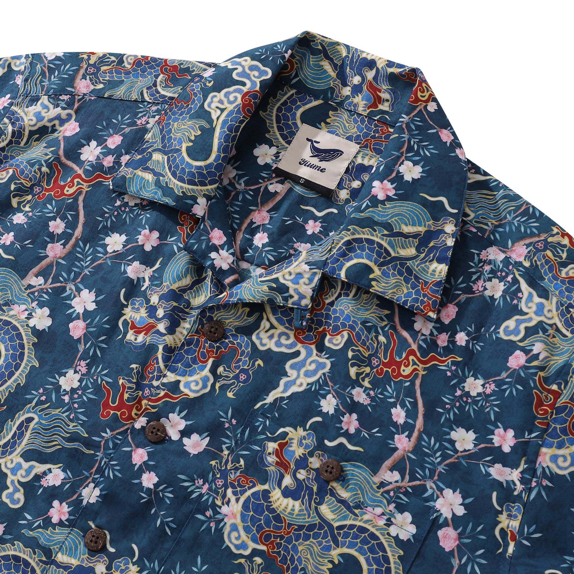 Hawaiian Shirt For Men Dragon Shirt Floral Rhythm Print Shirt Camp Collar 100% Cotton Dragon's Floral Rhythm By Mo