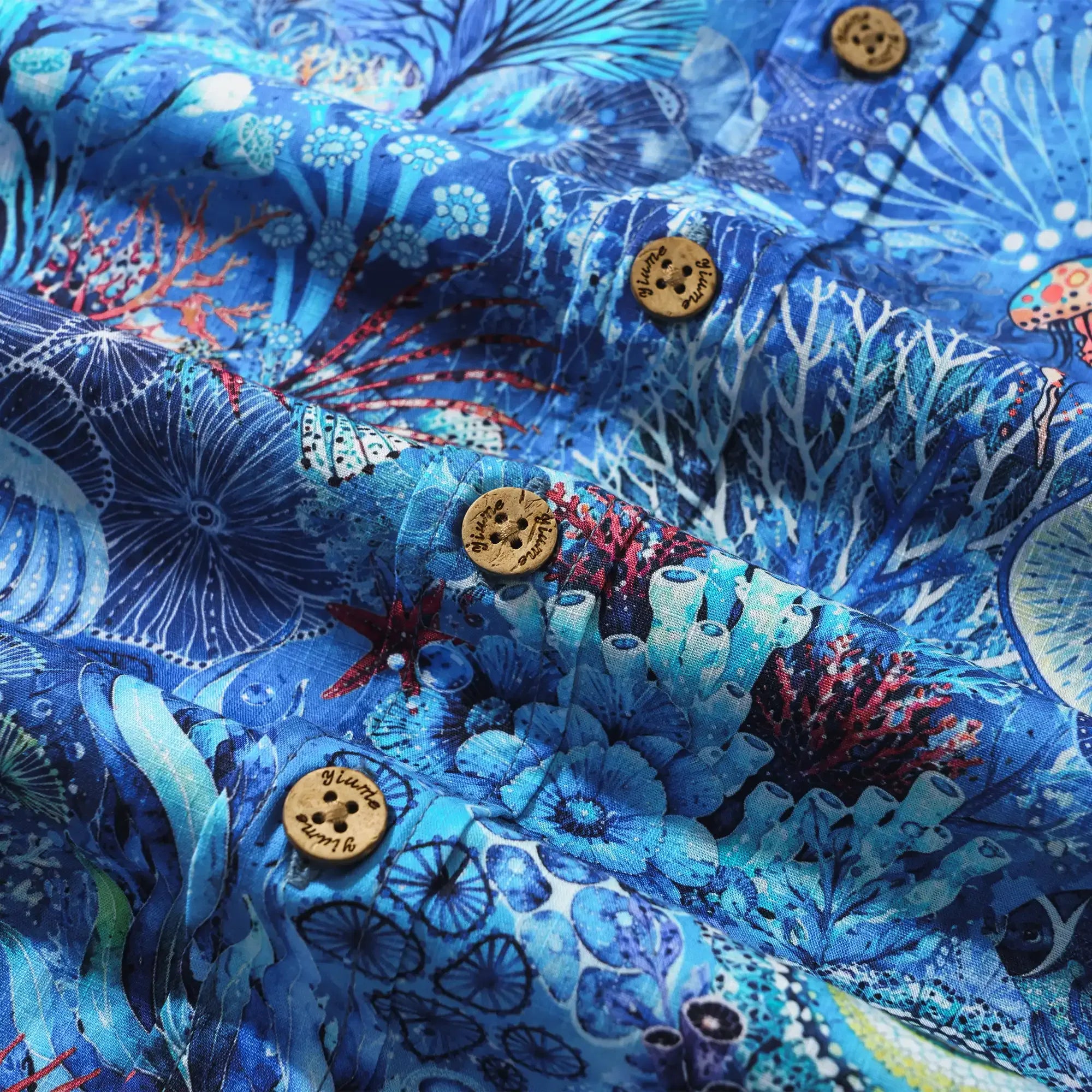 Men's Hawaiian Shirt Short Sleeve Button-down 100% Cotton Blue Aloha Watercolor Undersea Reverie By Cigar