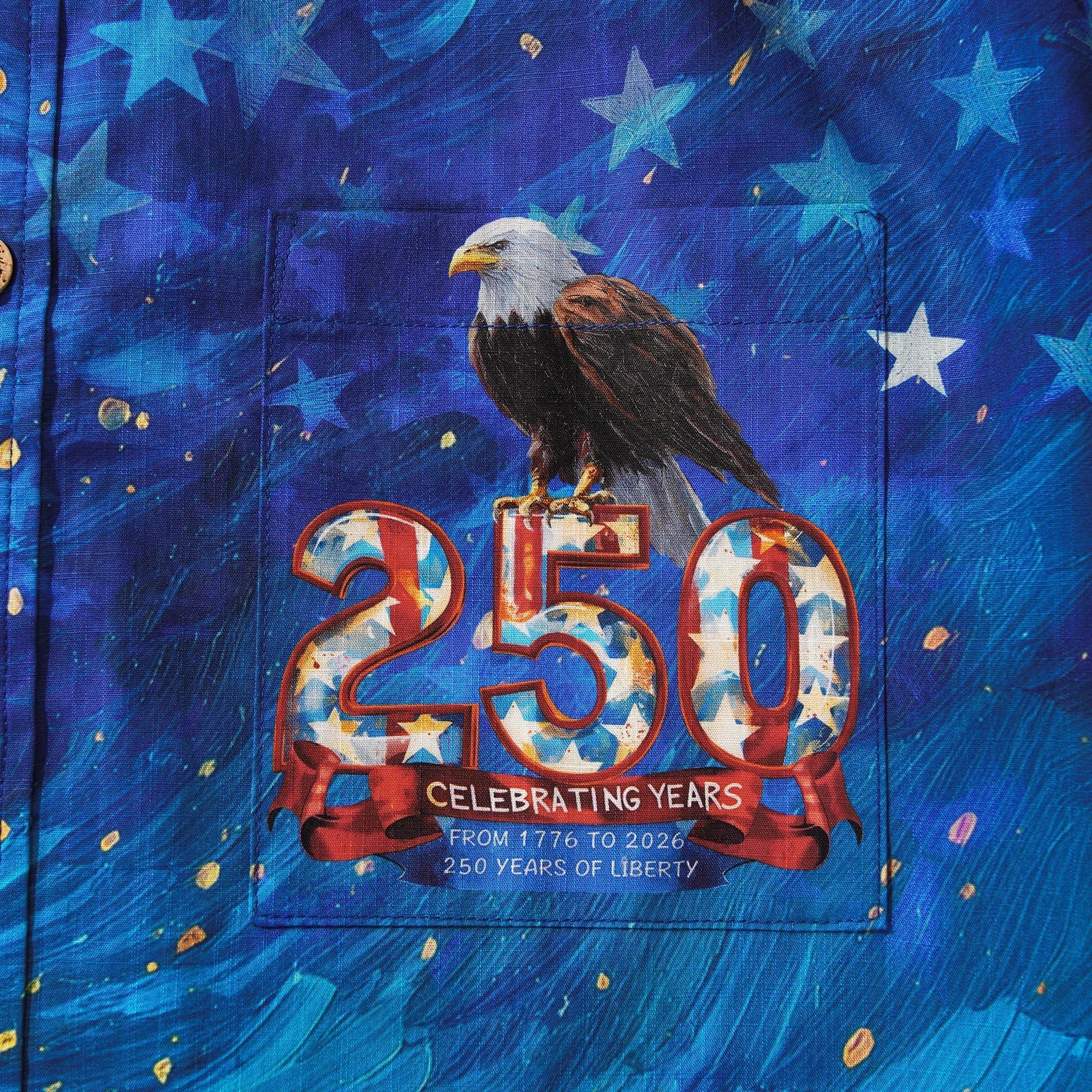 America 250 Men's Hawaiian Shirt Short Sleeve Button-down 100% Cotton Blue Aloha Starry Night Fireworks 250 Celebration By Yana