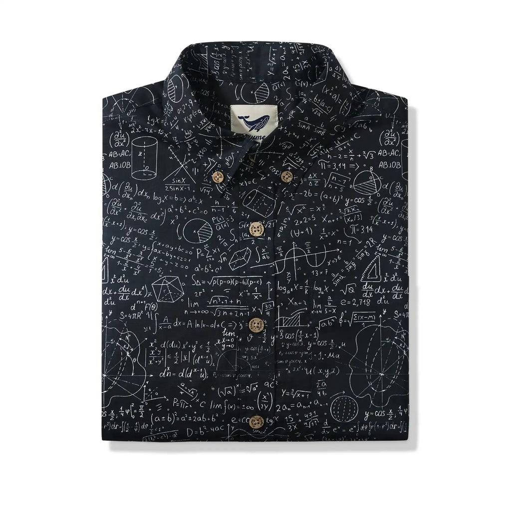 Geek Chic Men's Hawaiian Shirt Short Sleeve Button-down 100% Cotton Black Aloha The Problem Solver Math Formula Physics Equation Science Chalkboard By Yana
