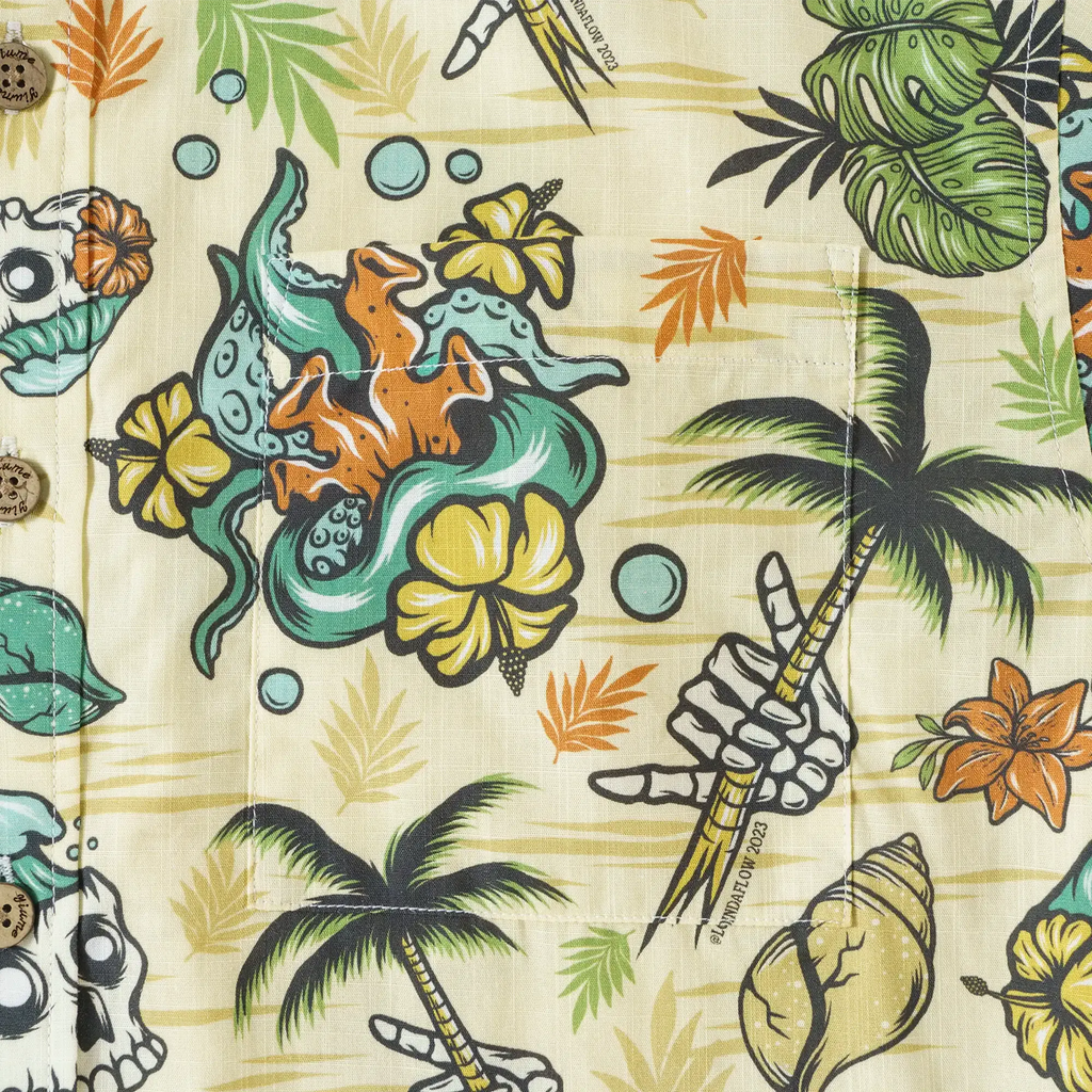 Men's Tropical Hawaiian Shirt 1990s Vintage Skull Shirt Short Sleeve Button-down100% Cotton Green Shirt Aloha Tropical Wilderness Skull By Laihha Organna