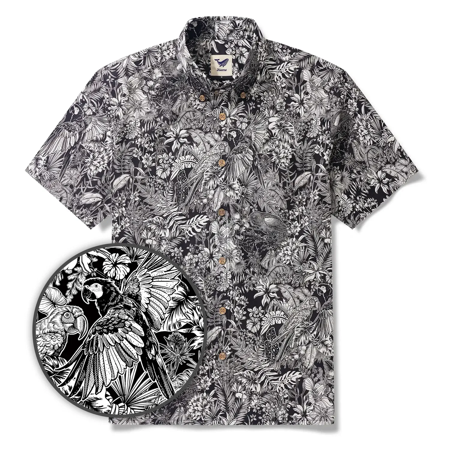 Men's Hawaiian Shirt Short Sleeve Button-down 100% Cotton White Aloha Monochrome Tropical Jungle Charm By Cigar
