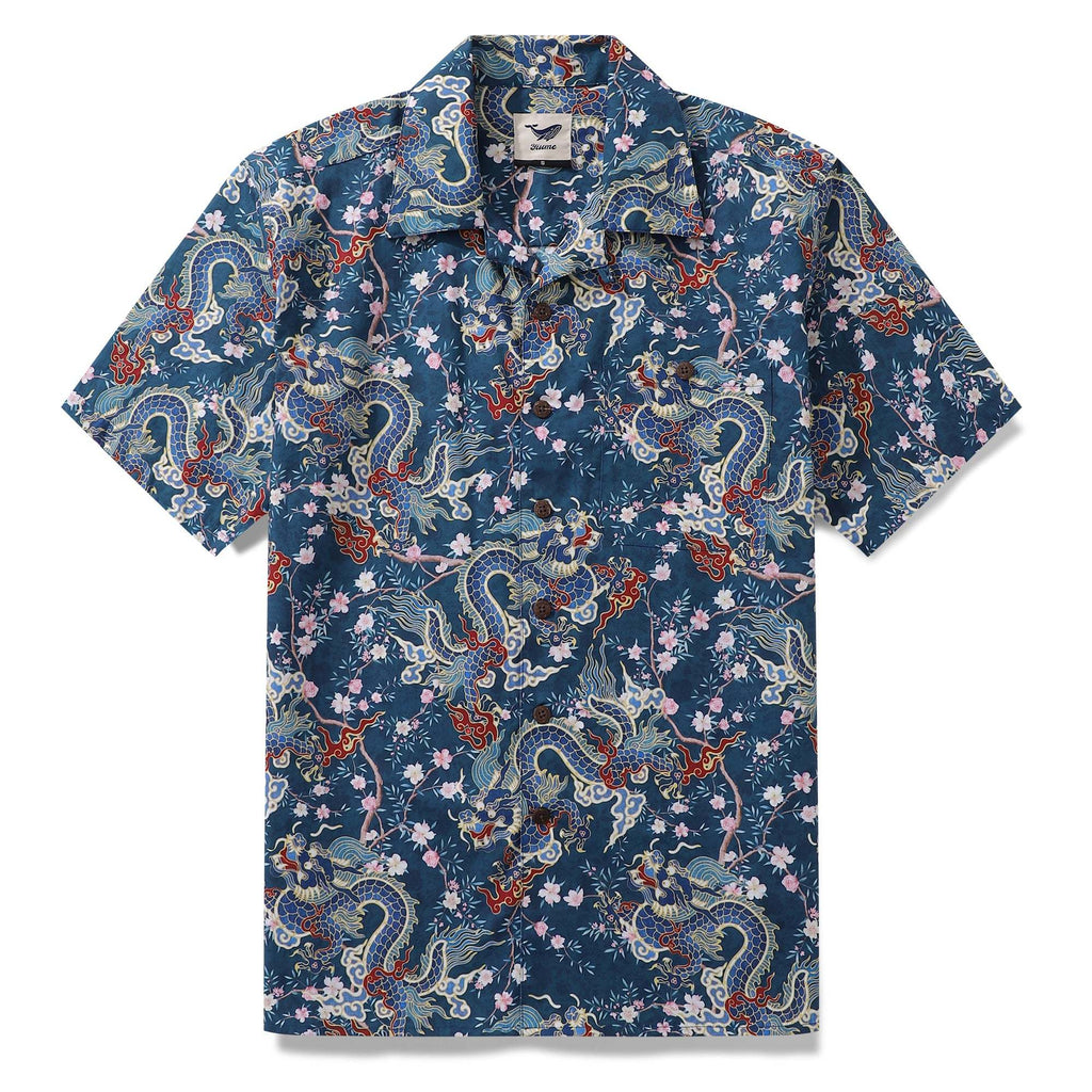 Hawaiian Shirt For Men Dragon Shirt Floral Rhythm Print Shirt Camp Collar 100% Cotton Dragon's Floral Rhythm By Mo