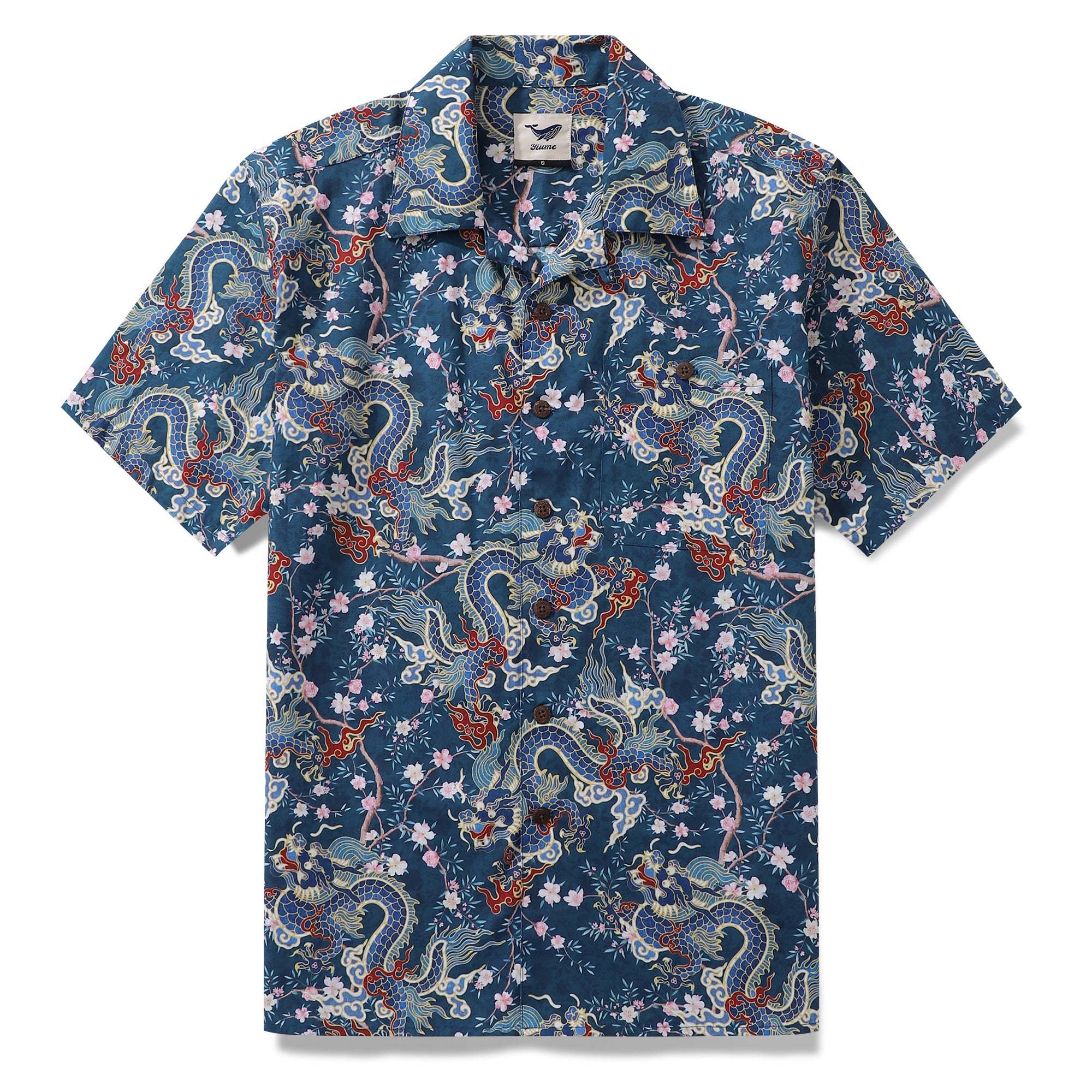 Hawaiian Shirt For Men Dragon Shirt Floral Rhythm Print Shirt Camp Collar 100% Cotton Dragon's Floral Rhythm By Mo