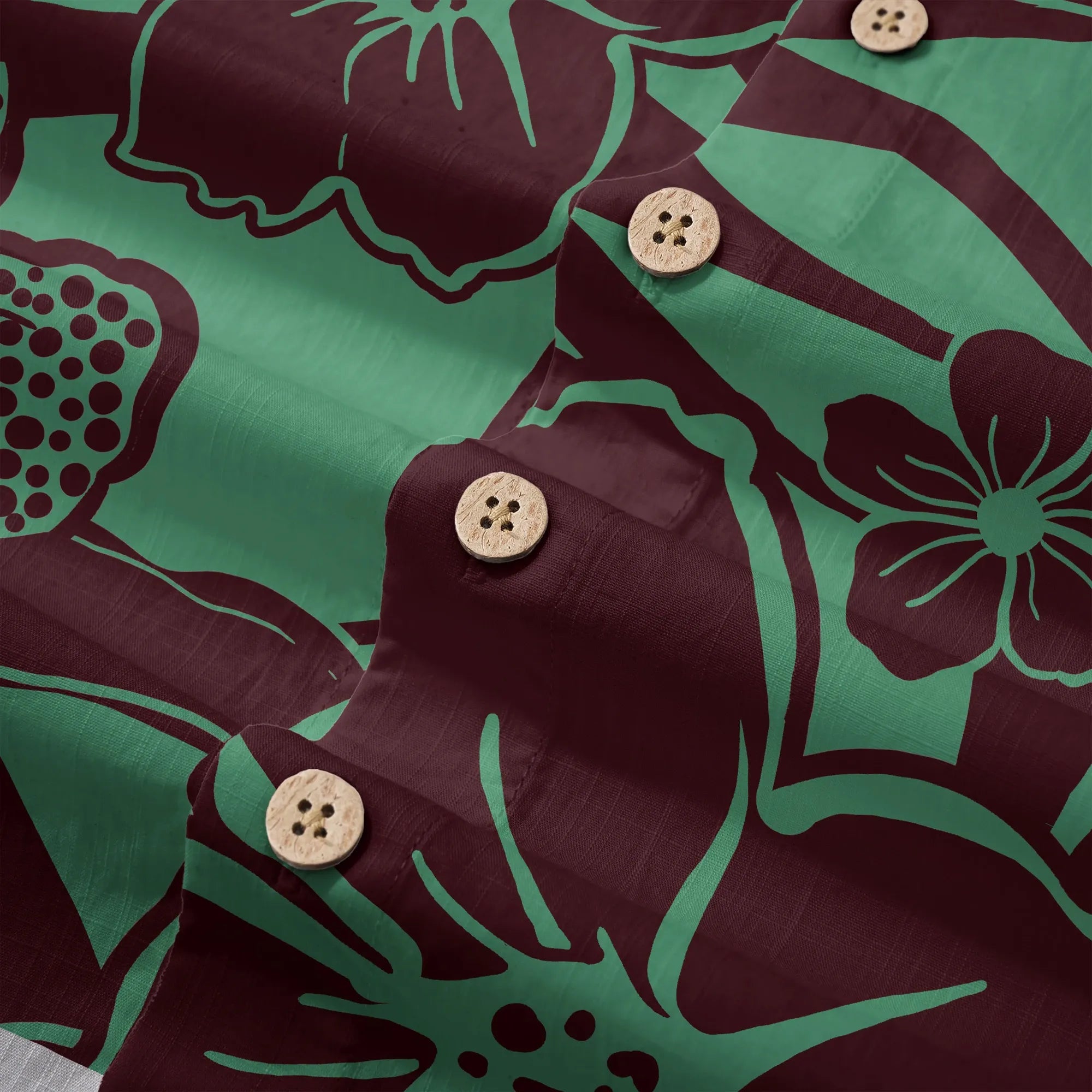 LeosWare® Men's Hawaiian Shirt Short Sleeve Button-up 100% Cotton Green Aloha Impression Of Tropical Plants By Huan huan