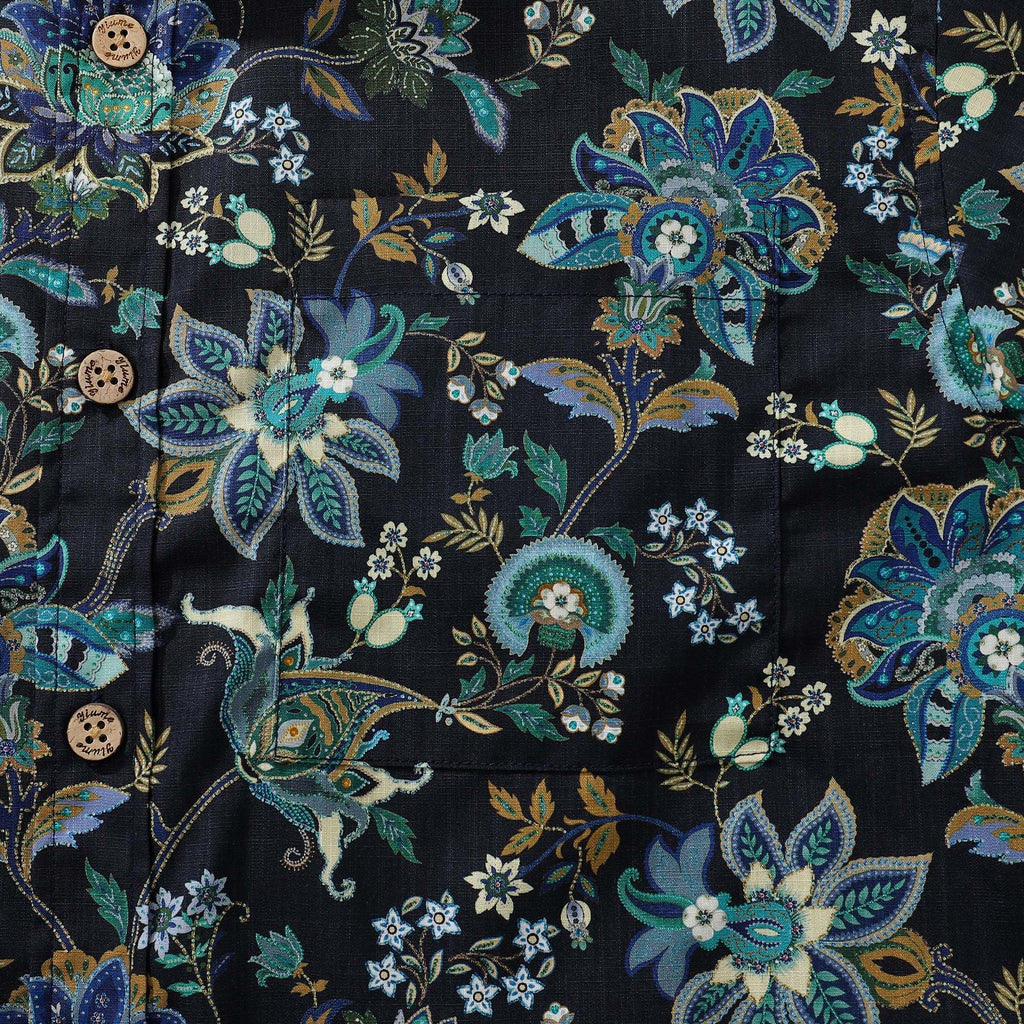 Black Hawaiian Shirt For Men Fantasy Flowers Print Short Sleeve Cotton Button Down Black Fantasy Flowers By Sylvia