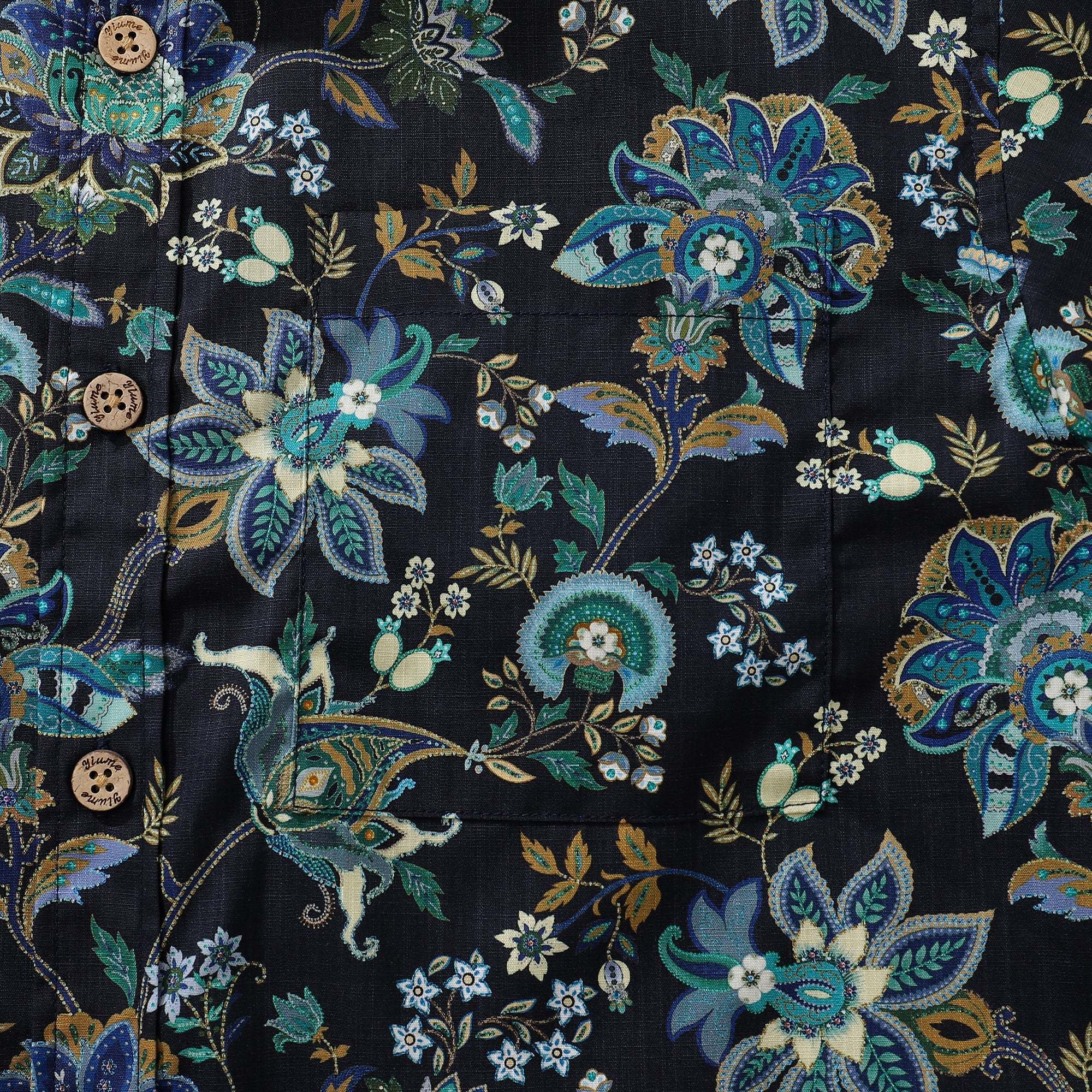 Black Hawaiian Shirt For Men Fantasy Flowers Print Short Sleeve Cotton Button Down Black Fantasy Flowers By Sylvia