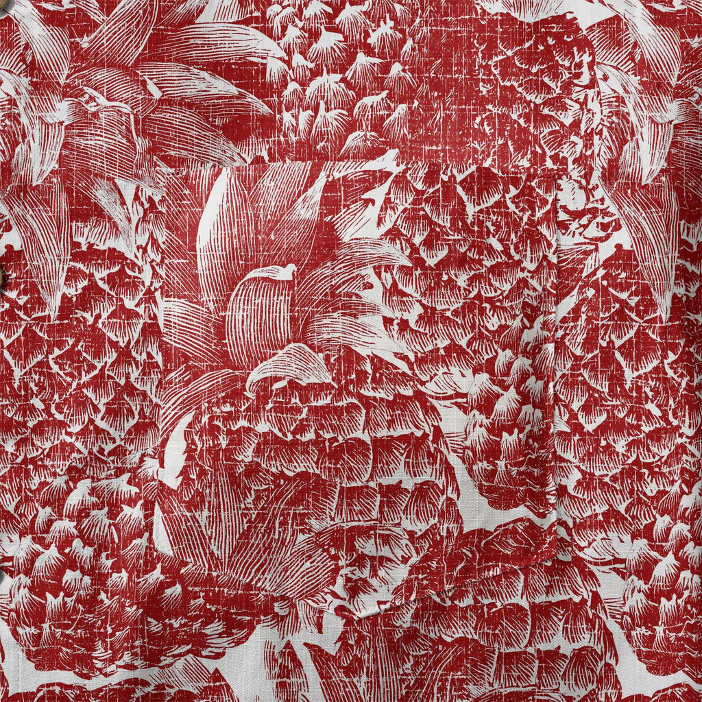 Chemise Hawaïenne à Manches Courtes LeosWare® pour Homme 100% Coton Rouge Aloha Ananas Rouge Linogravure Par Ann