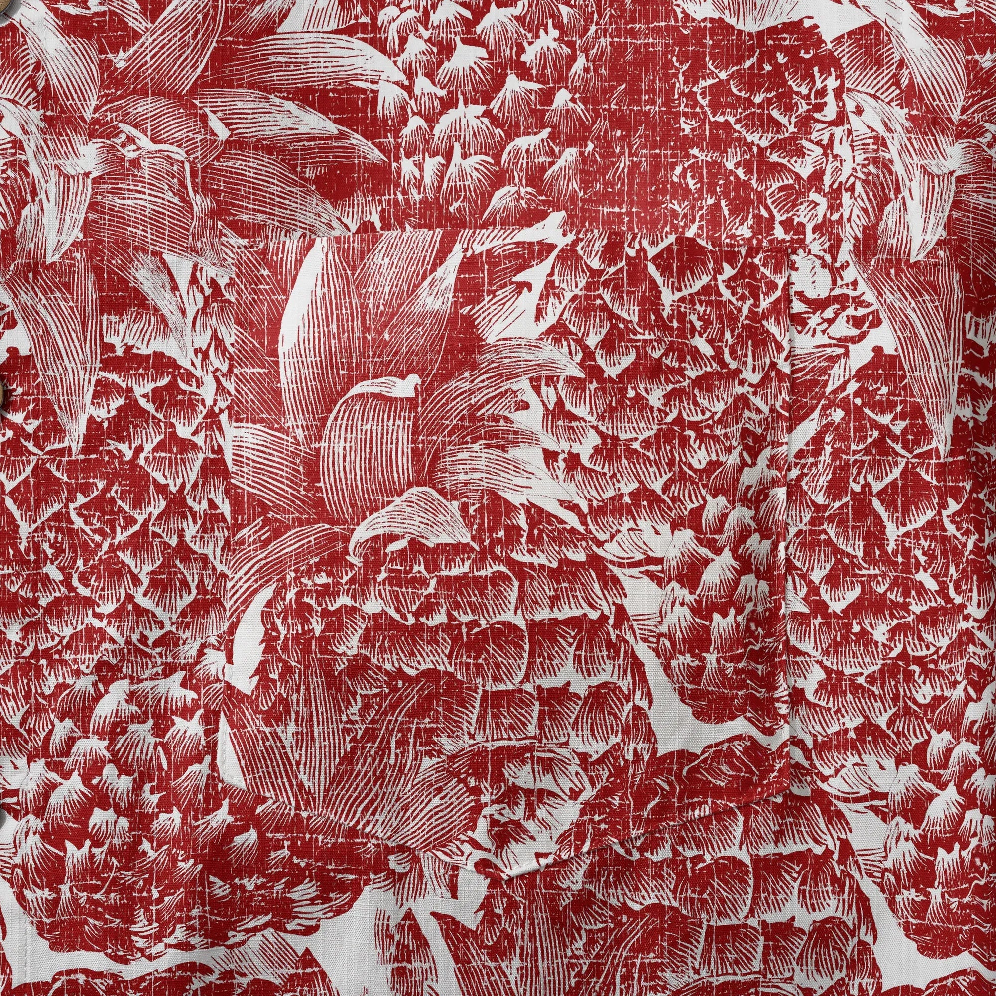 Chemise Hawaïenne à Manches Courtes LeosWare® pour Homme 100% Coton Rouge Aloha Ananas Rouge Linogravure Par Ann