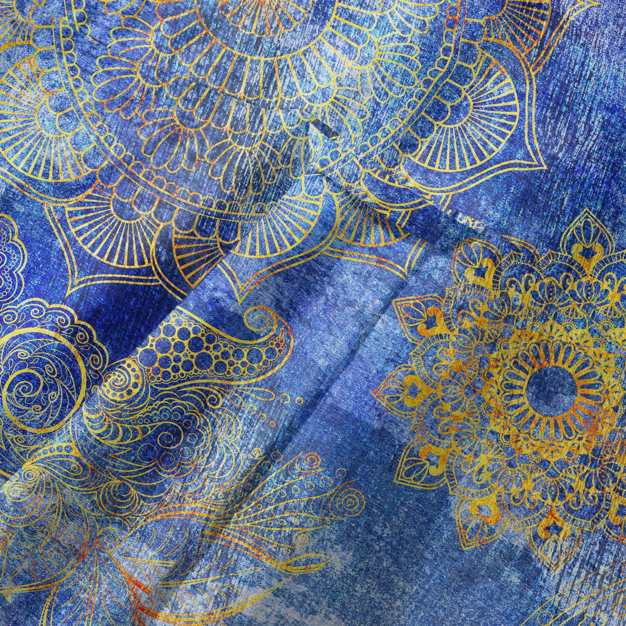 LeosWare® Men's Hawaiian Shirt Short Sleeve Button-up 100% Cotton Blue Aloha Indigo Mandala By Ann