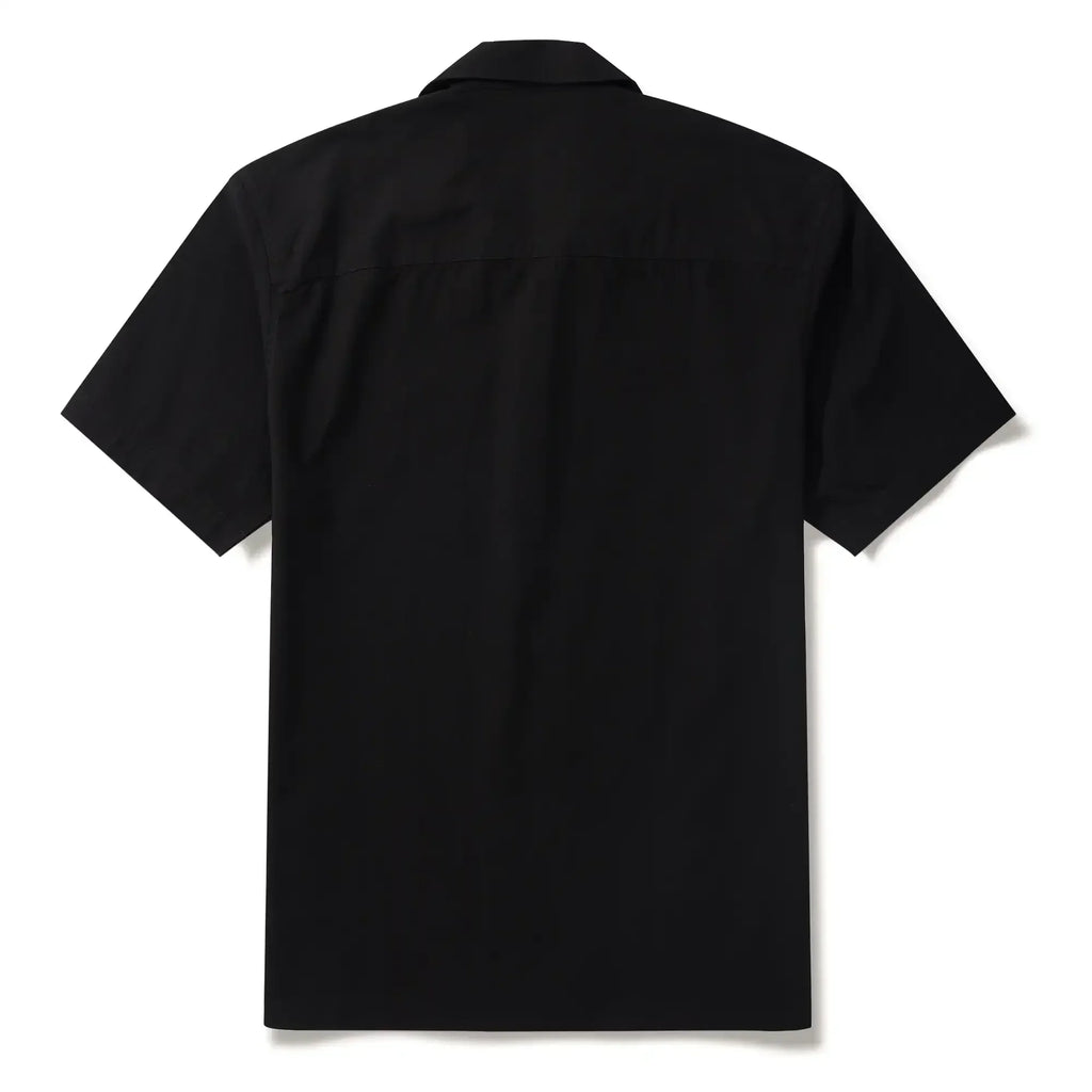 Men's Hawaiian Bowling Shirt Short Sleeve Camp Collar 100% Cotton Black Aloha The Charm Of Vintage Folk Patterns By Huan huan