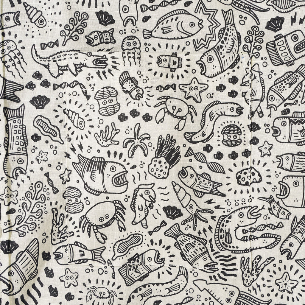 Men's Hawaiian Shirt Short Sleeve Button-down 100% Cotton Beige Aloha Undersea Party By Erwin Ong