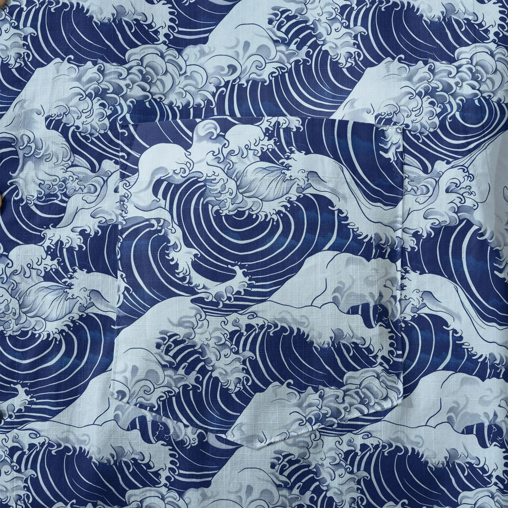 LeosWare® Men's Hawaiian Shirt Short Sleeve Button-up 100% Cotton Blue Aloha Blue Wave World By Ann