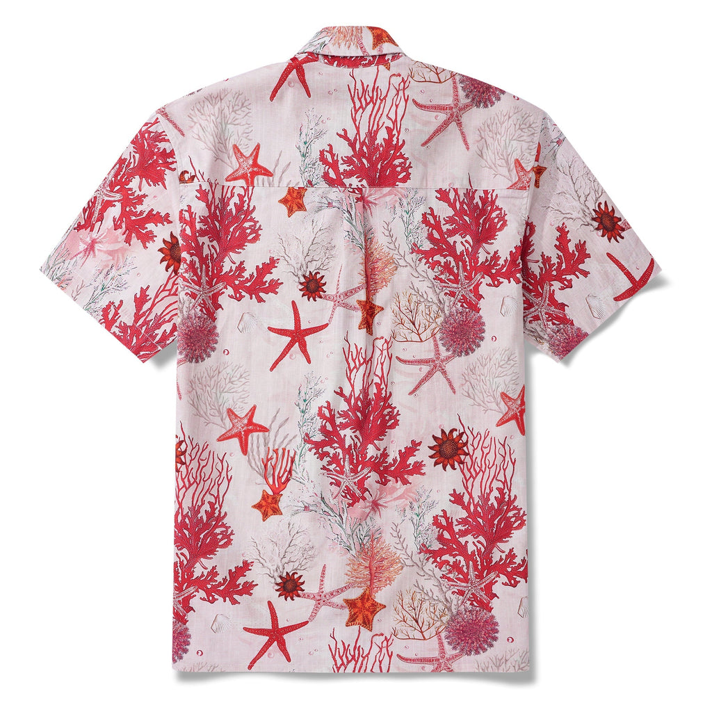 Men's Marine Life Hawaiian Shirt Short Sleeve Button-down 100% Cotton Pink Aloha Coral Reverie By Yakima