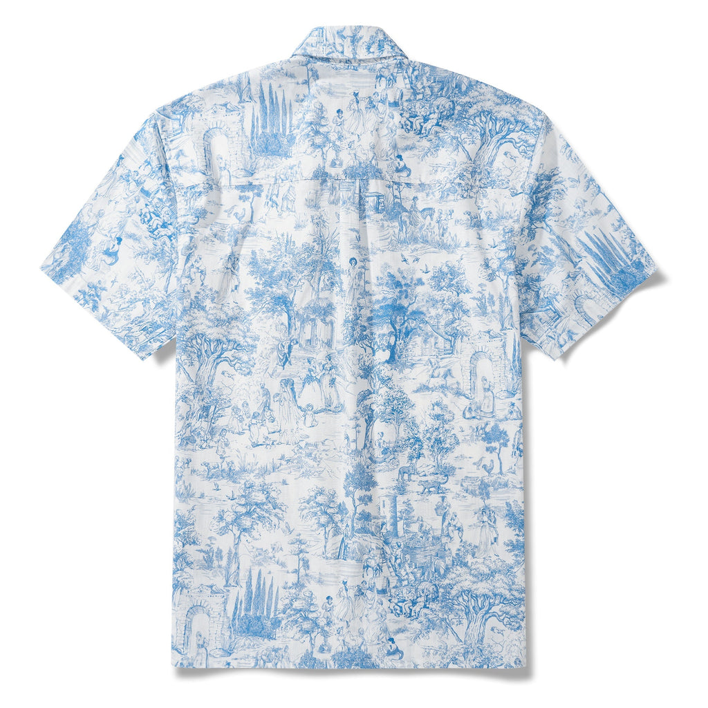 Men’s Wedding Guest Shirt – Blue Floral 100% Cotton Button-Down Hawaiian Shirt By Huan huan