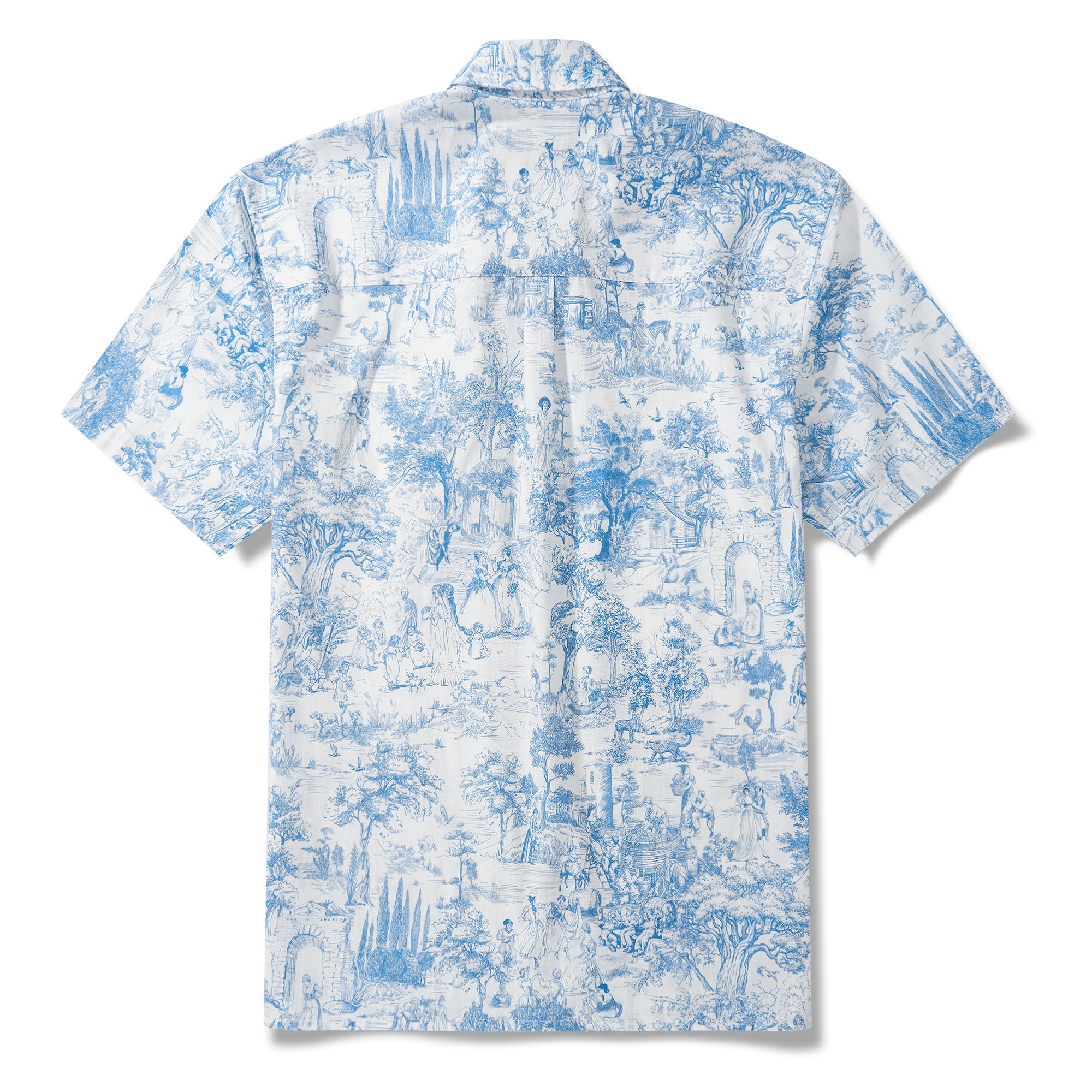 Men’s Wedding Guest Shirt – Blue Floral 100% Cotton Button-Down Hawaiian Shirt By Huan huan