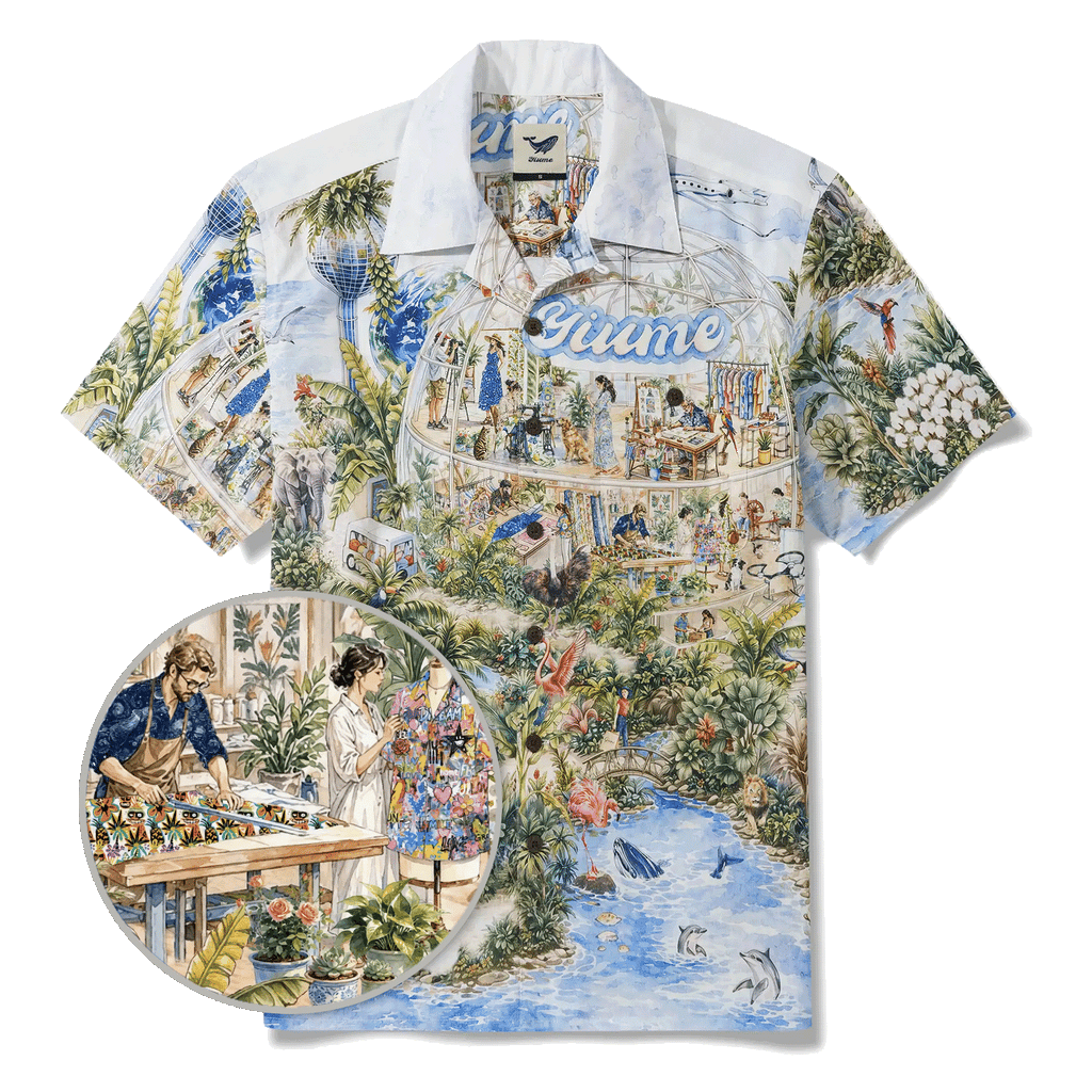 4th Anniversary Men's Hawaiian Shirt Short Sleeve Camp Collar 100% Cotton Blue Aloha Yiume Dream By The Coast By Huan huan