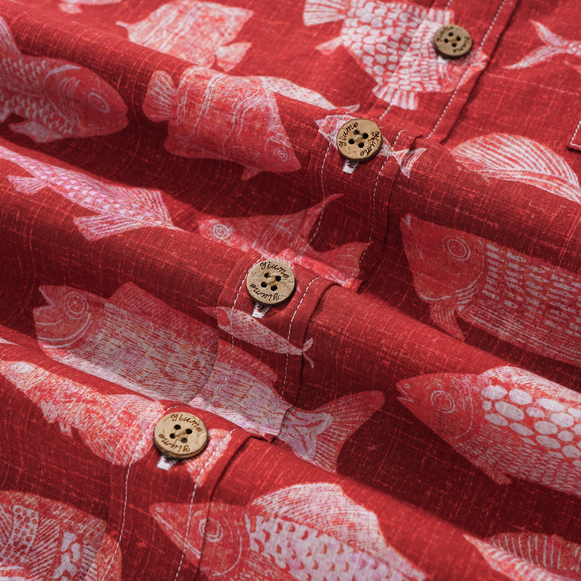 Men's Red Fish Hawaiian Shirt 100% Cotton Button-down Short Sleeve Aloha Shirt For Gift By Huan huan