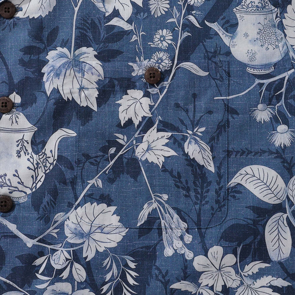 100% Cotton Hawaiian Shirt For Men Porcelain Camp Collar Shirt By Yakima