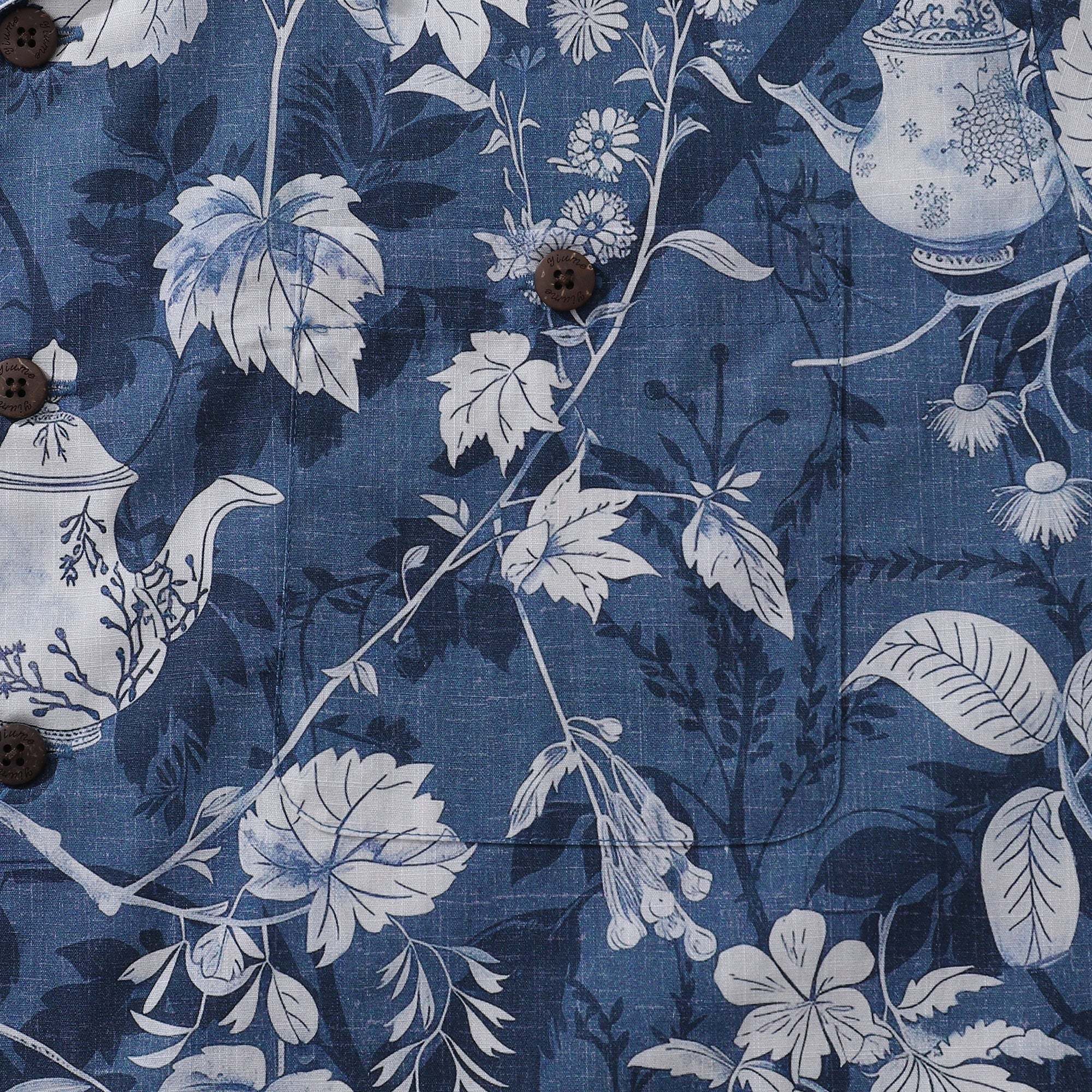 100% Cotton Hawaiian Shirt For Men Porcelain Camp Collar Shirt By Yakima