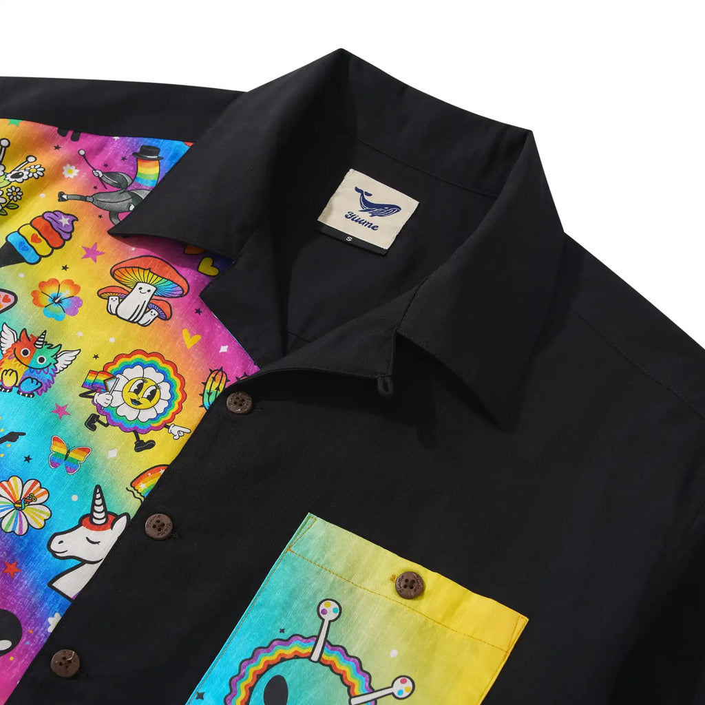 Men's Hawaiian Shirt Short Sleeve Camp Collar 100% Cotton Aloha Rainbow Pride Delight By Cigar