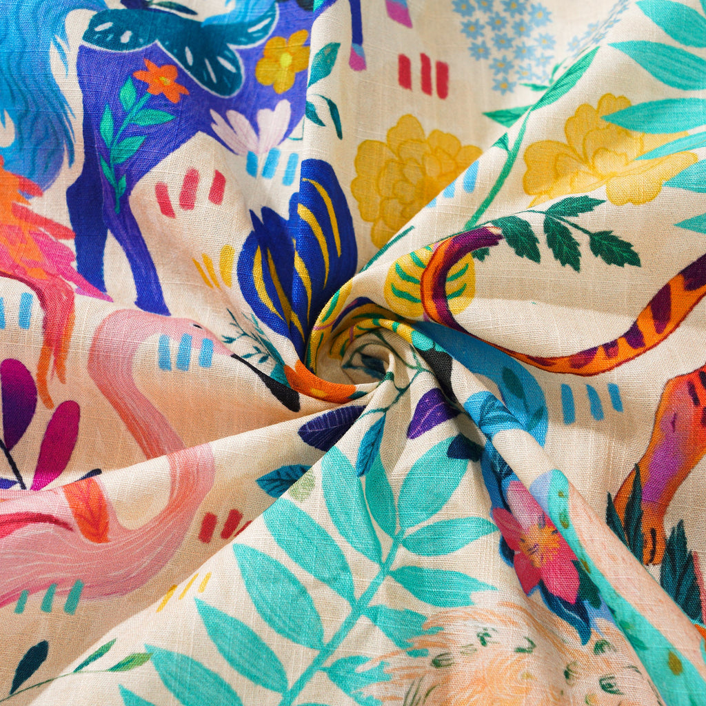 Men's Colorful Hawaiian Shirt Short Sleeve Button-down 100% Cotton Aloha Jungle Whimsy By Zeke