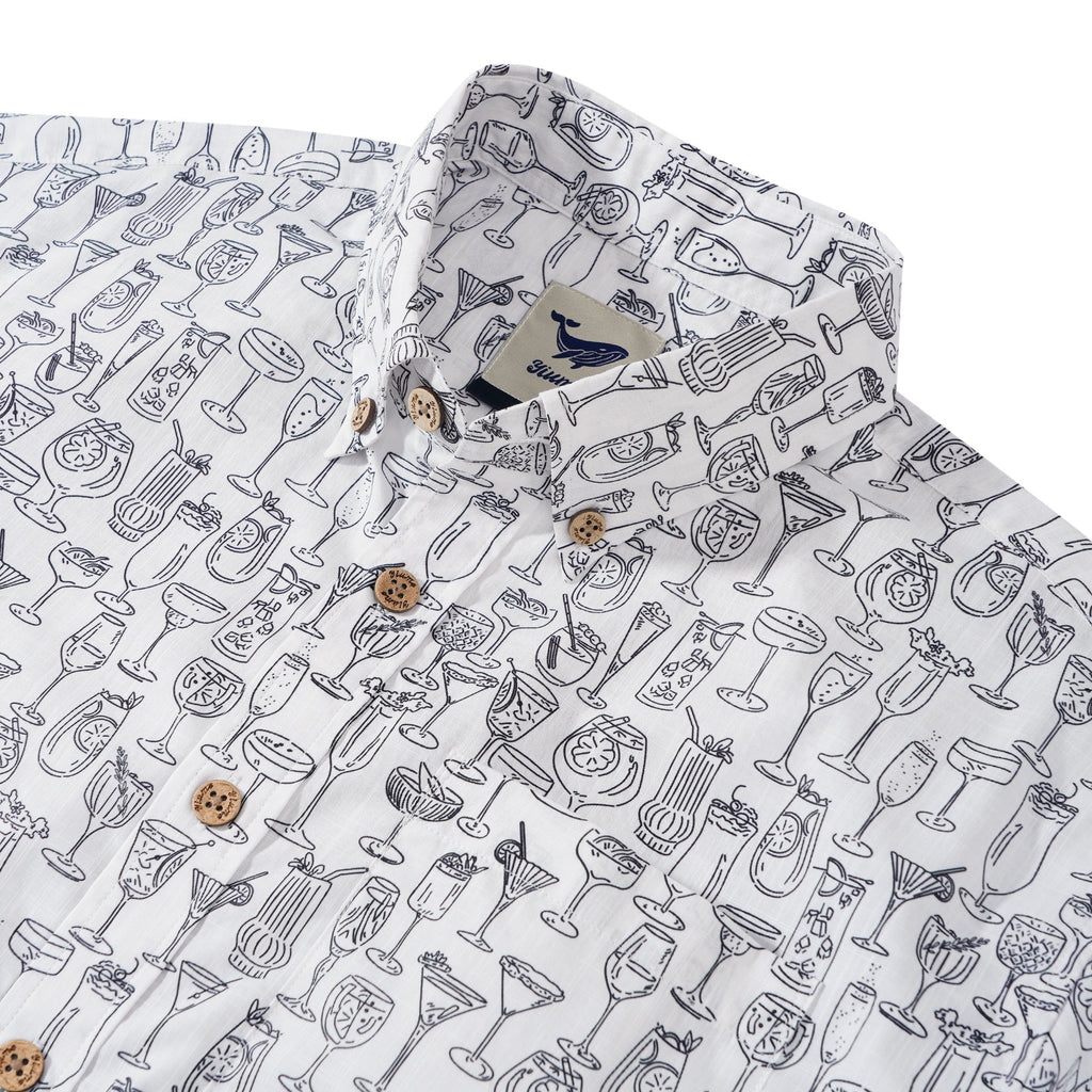 Chemise hawaïenne pour hommes à manches courtes, boutonnée, 100 % coton, blanche Aloha Gentle Buzz par Yakima