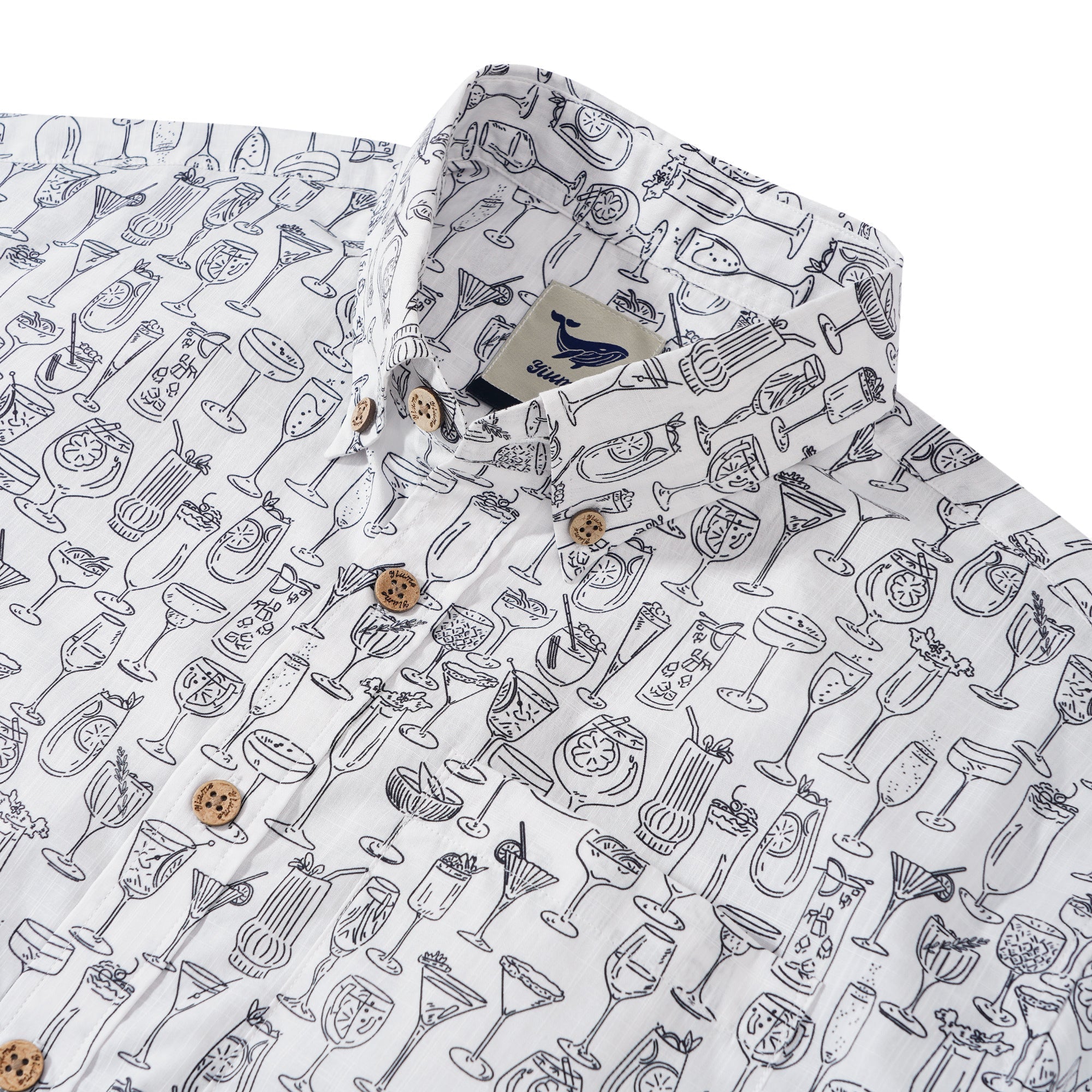 Chemise hawaïenne pour hommes à manches courtes, boutonnée, 100 % coton, blanche Aloha Gentle Buzz par Yakima