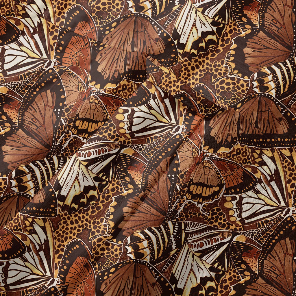 LeosWare® Men's Hawaiian Shirt Short Sleeve Button-up 100% Cotton Brown Aloha Butterfly Haven By Ann