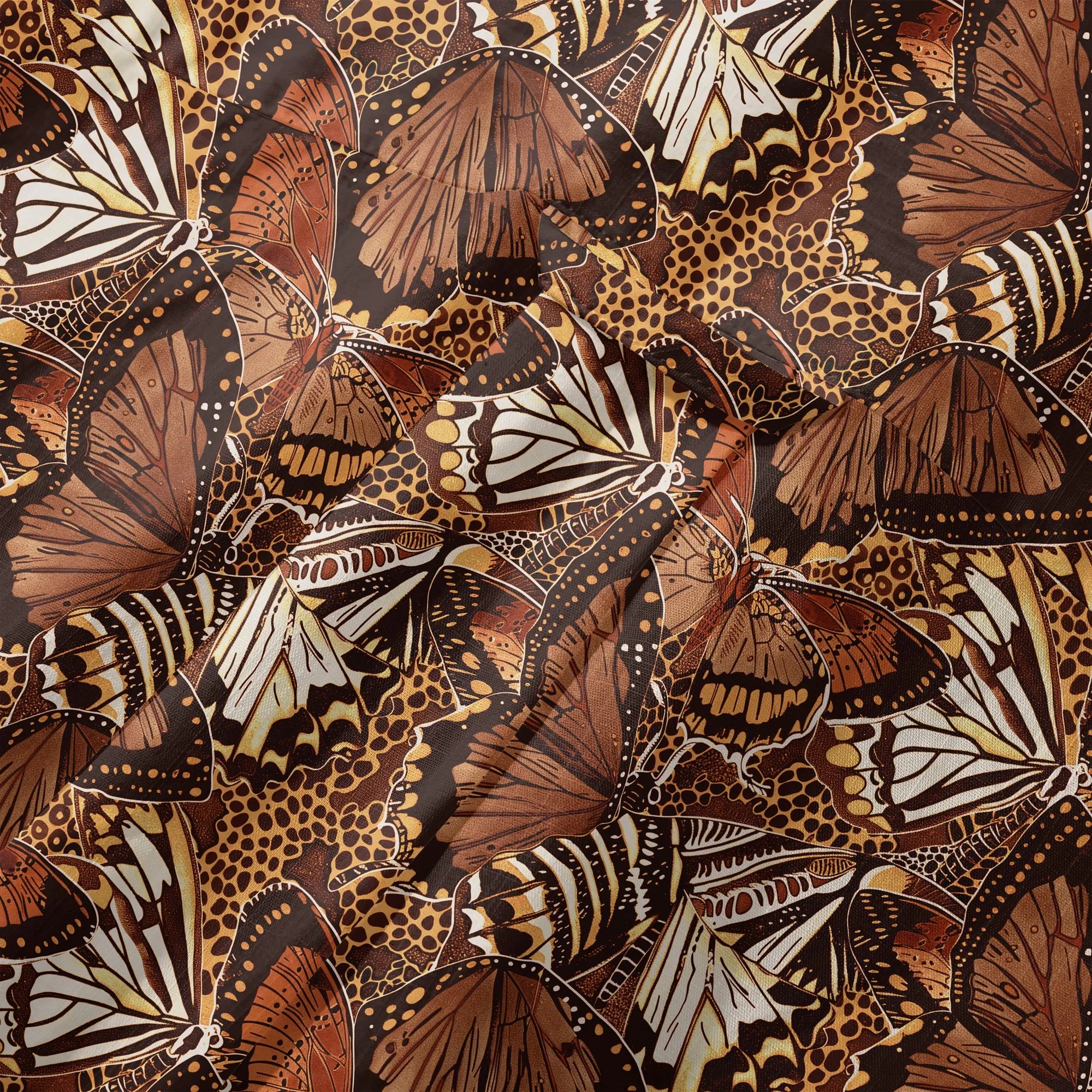LeosWare® Men's Hawaiian Shirt Short Sleeve Button-up 100% Cotton Brown Aloha Butterfly Haven By Ann
