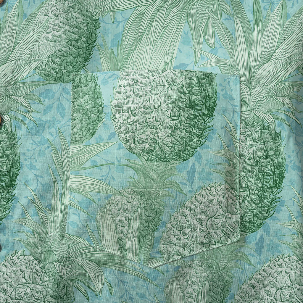 LeosWare® Men's Hawaiian Shirt Short Sleeve Button-up 100% Cotton Green Aloha Mint Green Pineapple Grove By Ann