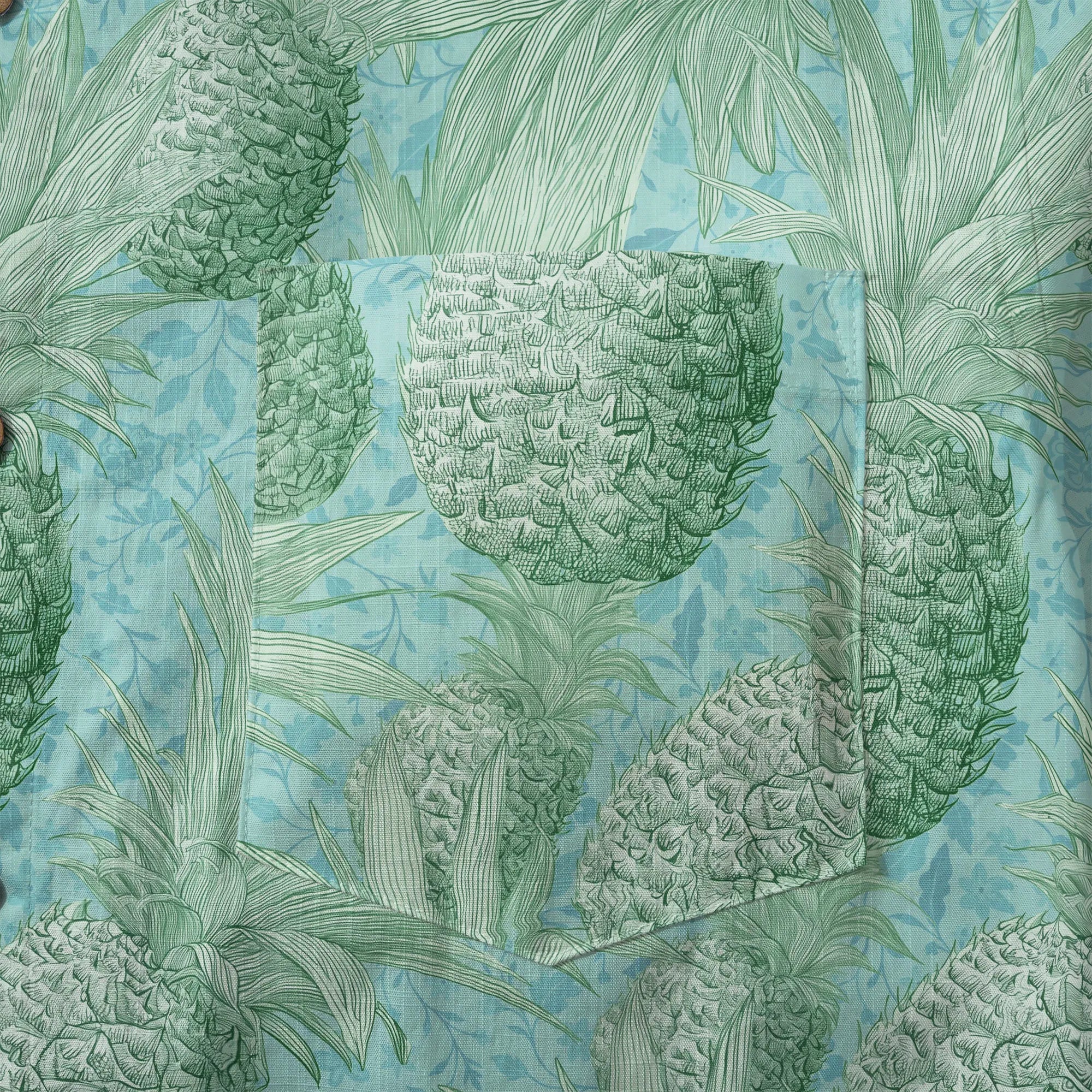 LeosWare® Men's Hawaiian Shirt Short Sleeve Button-up 100% Cotton Green Aloha Mint Green Pineapple Grove By Ann