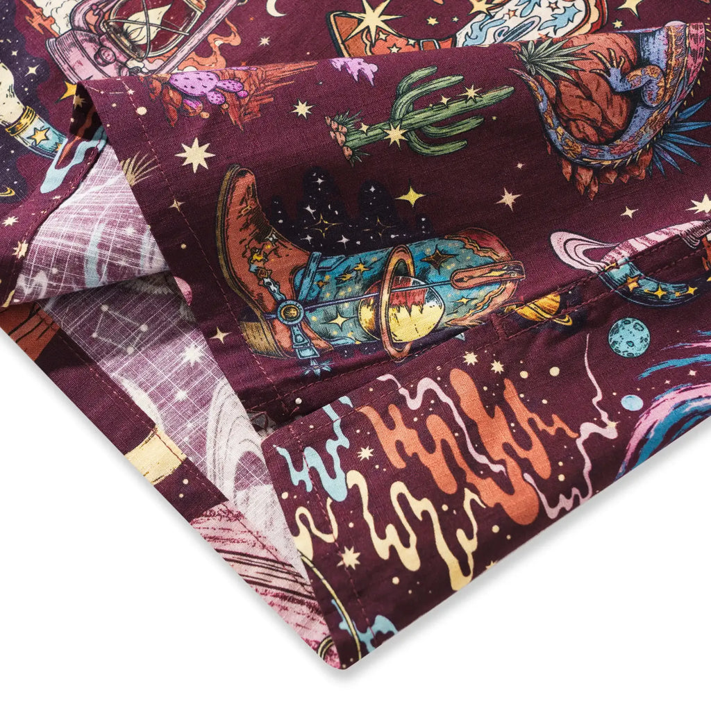 Men's Hawaiian Shirt Short Sleeve Camp Collar 100% Cotton Red Aloha Western Stardust - Red By Mo