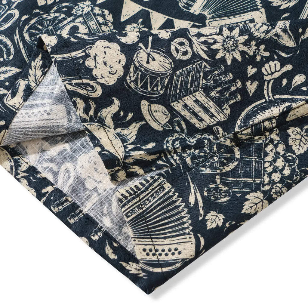 Men's Hawaiian Shirt Short Sleeve Camp Collar 100% Cotton Blue Aloha Vintage Beer Festival Cheer - Blue By Cigar
