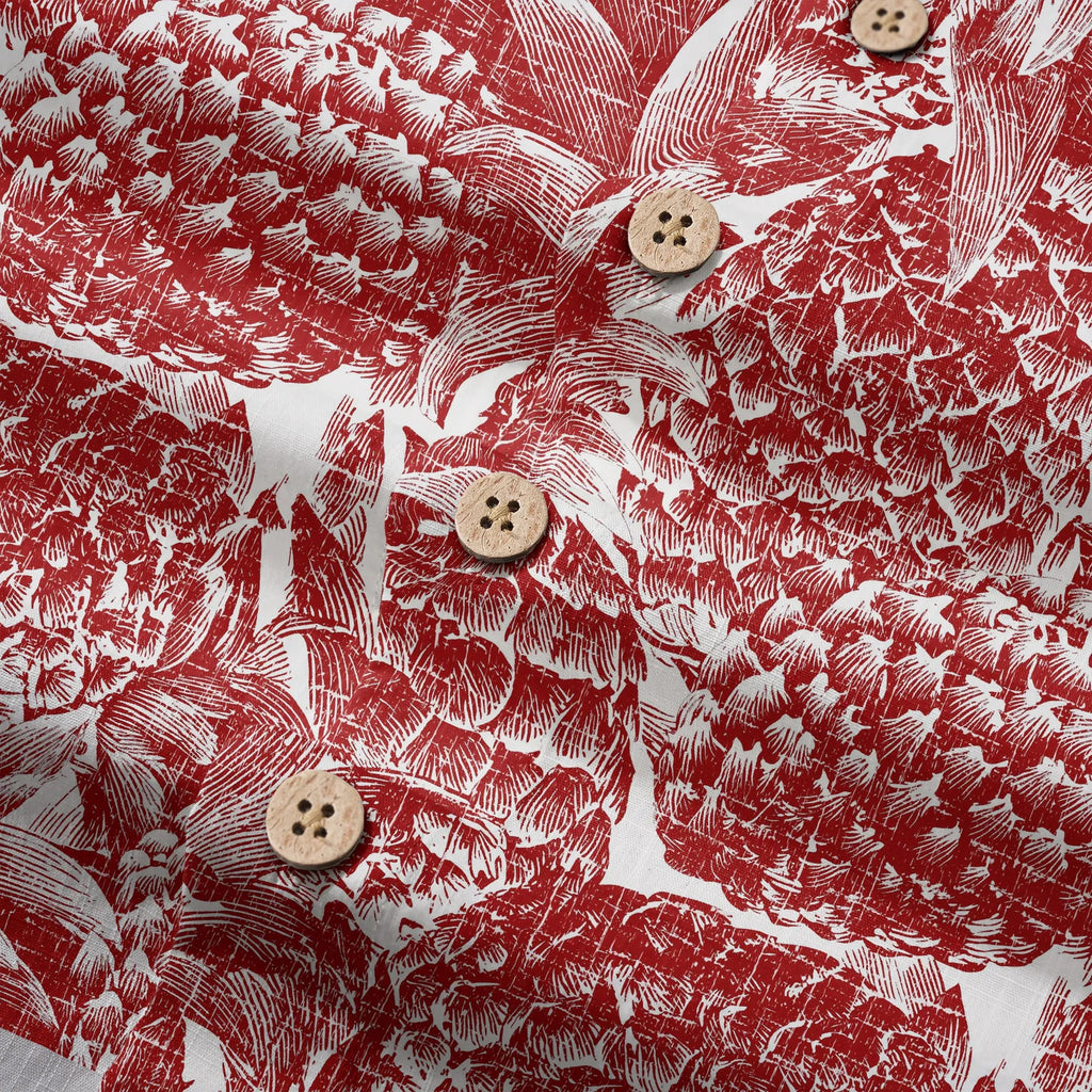 Chemise Hawaïenne à Manches Courtes LeosWare® pour Homme 100% Coton Rouge Aloha Ananas Rouge Linogravure Par Ann