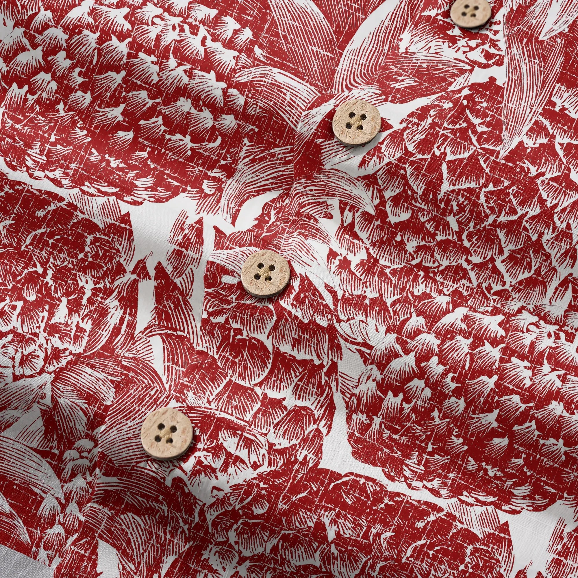 Chemise Hawaïenne à Manches Courtes LeosWare® pour Homme 100% Coton Rouge Aloha Ananas Rouge Linogravure Par Ann