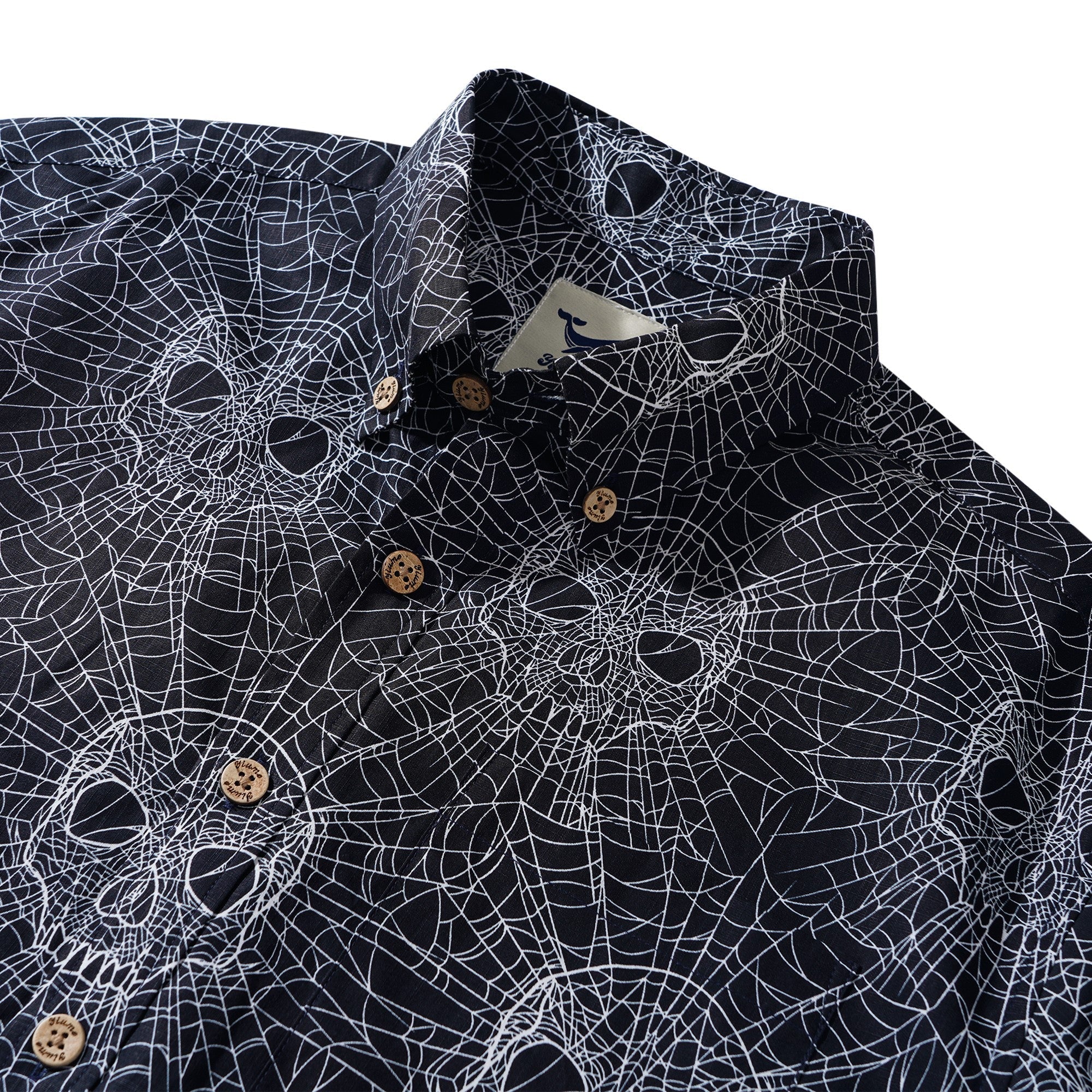 Men's Hawaiian Shirt Short Sleeve Button-down 100% Cotton Black Aloha Gothic Skull Spider Web By Mystic Hearts By Alejandra Valenzuela