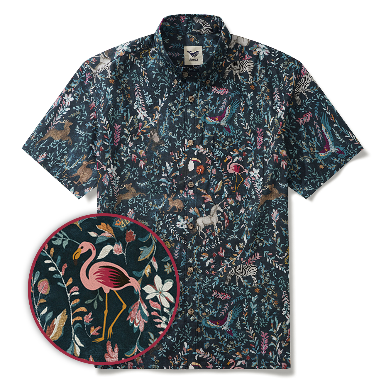 Jungle Paradise Men's Hawaiian Shirt 100% Cotton Men's Short Sleeve Button-down Shirt Green Aloha Hawaiian By Cigar