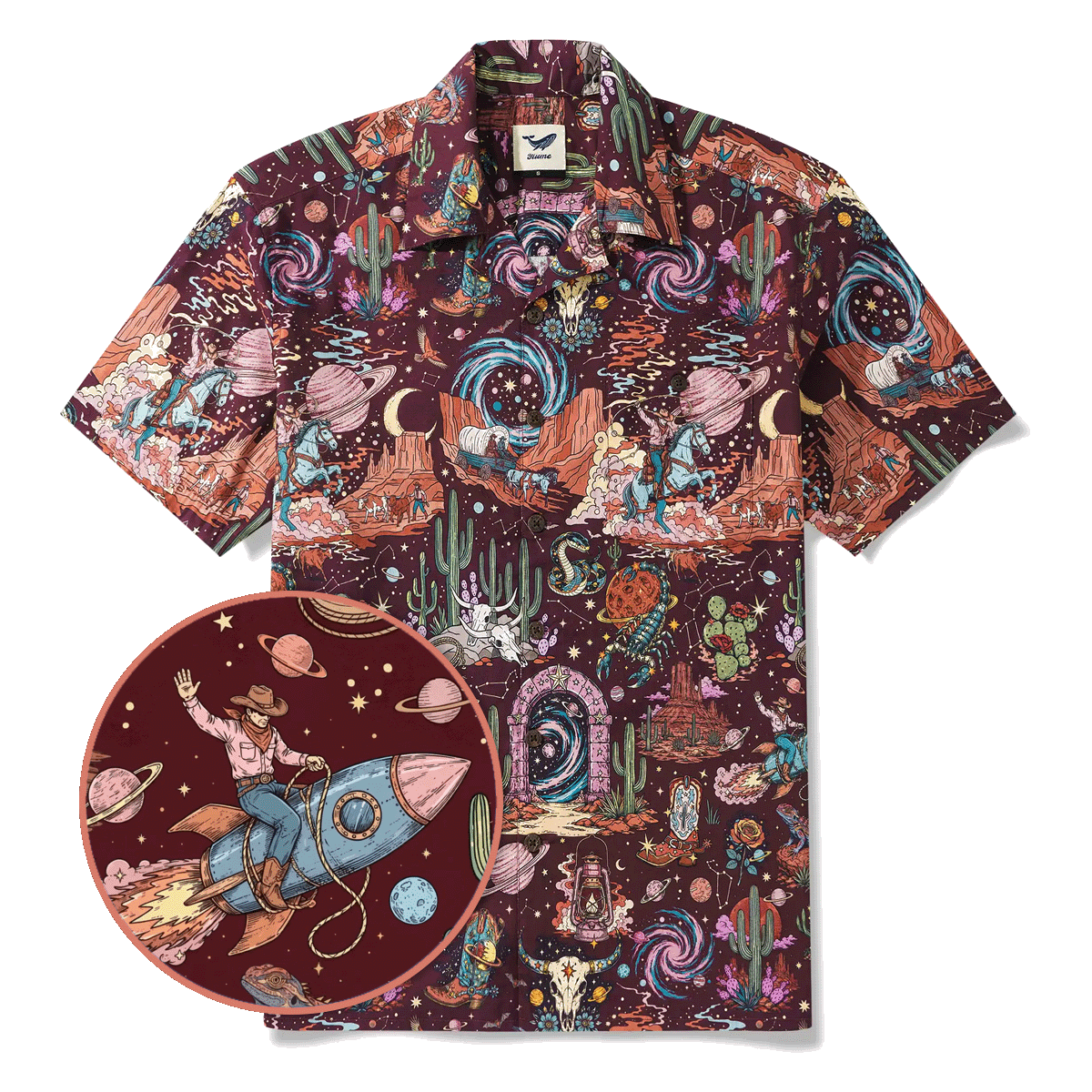 Men's Hawaiian Shirt Short Sleeve Camp Collar 100% Cotton Red Aloha Western Stardust - Red By Mo