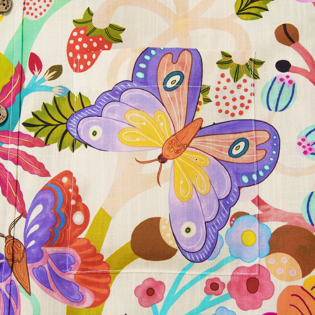 Men's Hawaiian Shirt Short Sleeve Button-down 100% Cotton Blue Aloha Butterfly Whispers By Huan huan