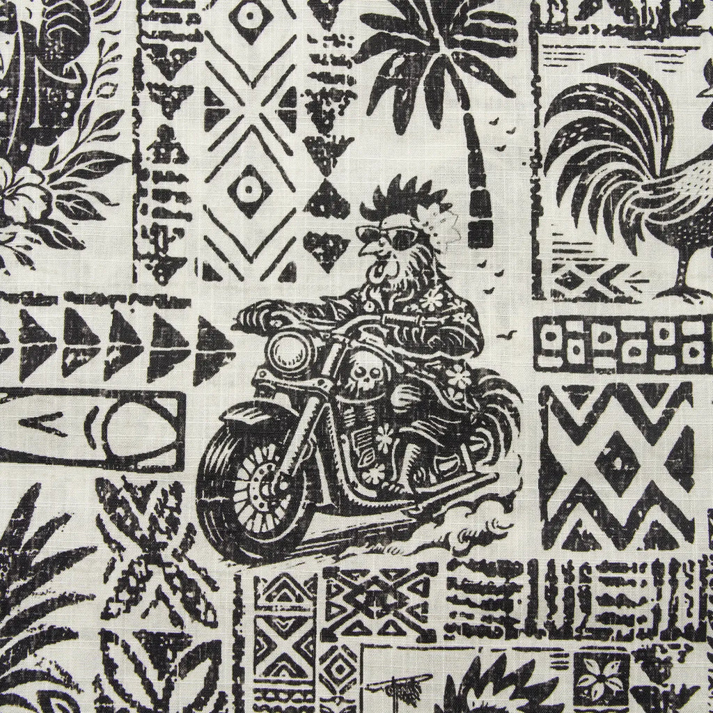 Men's Hawaiian Shirt Short Sleeve Button-down 100% Cotton Black Rooster Aloha The Bone Voyage By Cigar