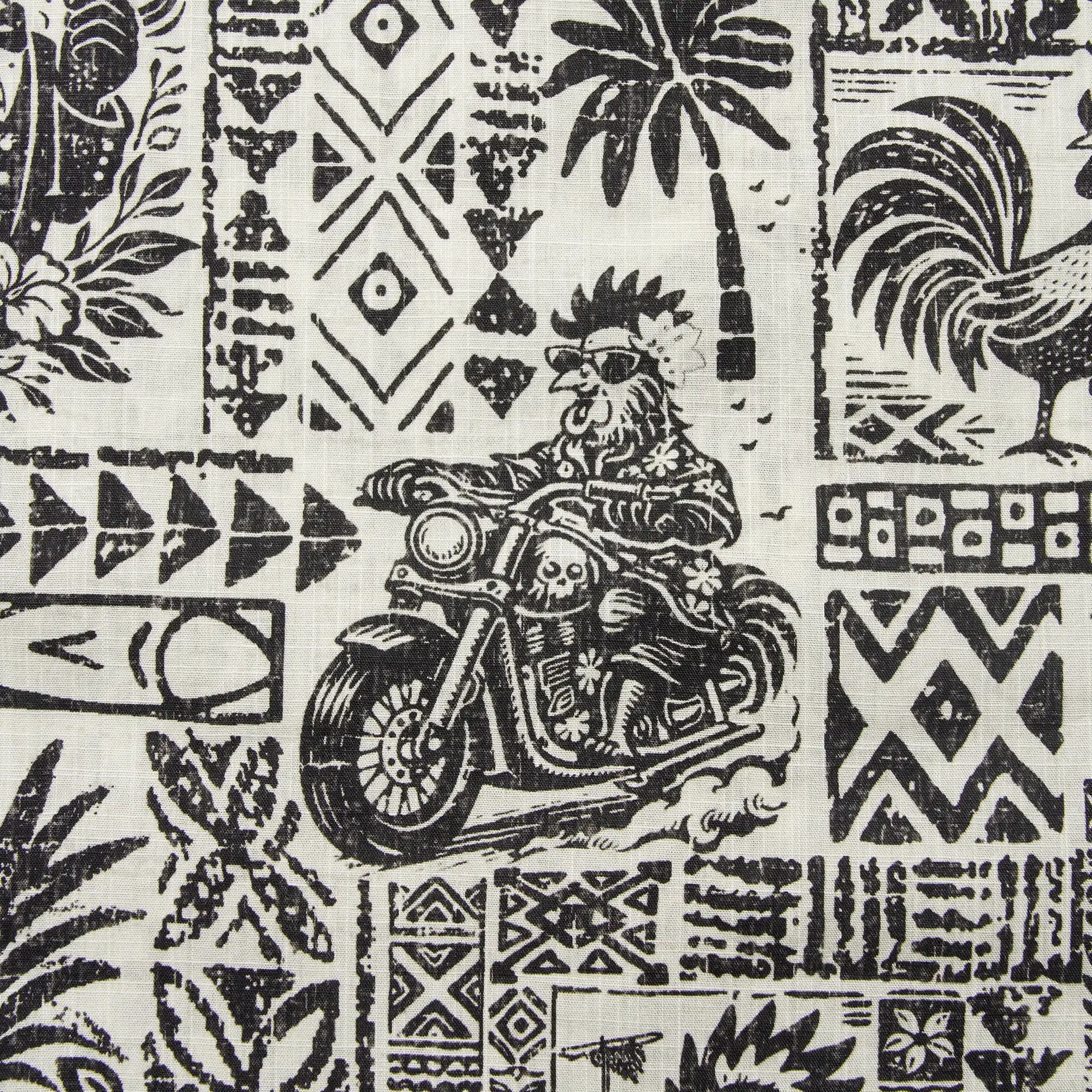 Men's Hawaiian Shirt Short Sleeve Button-down 100% Cotton Black Rooster Aloha The Bone Voyage By Cigar